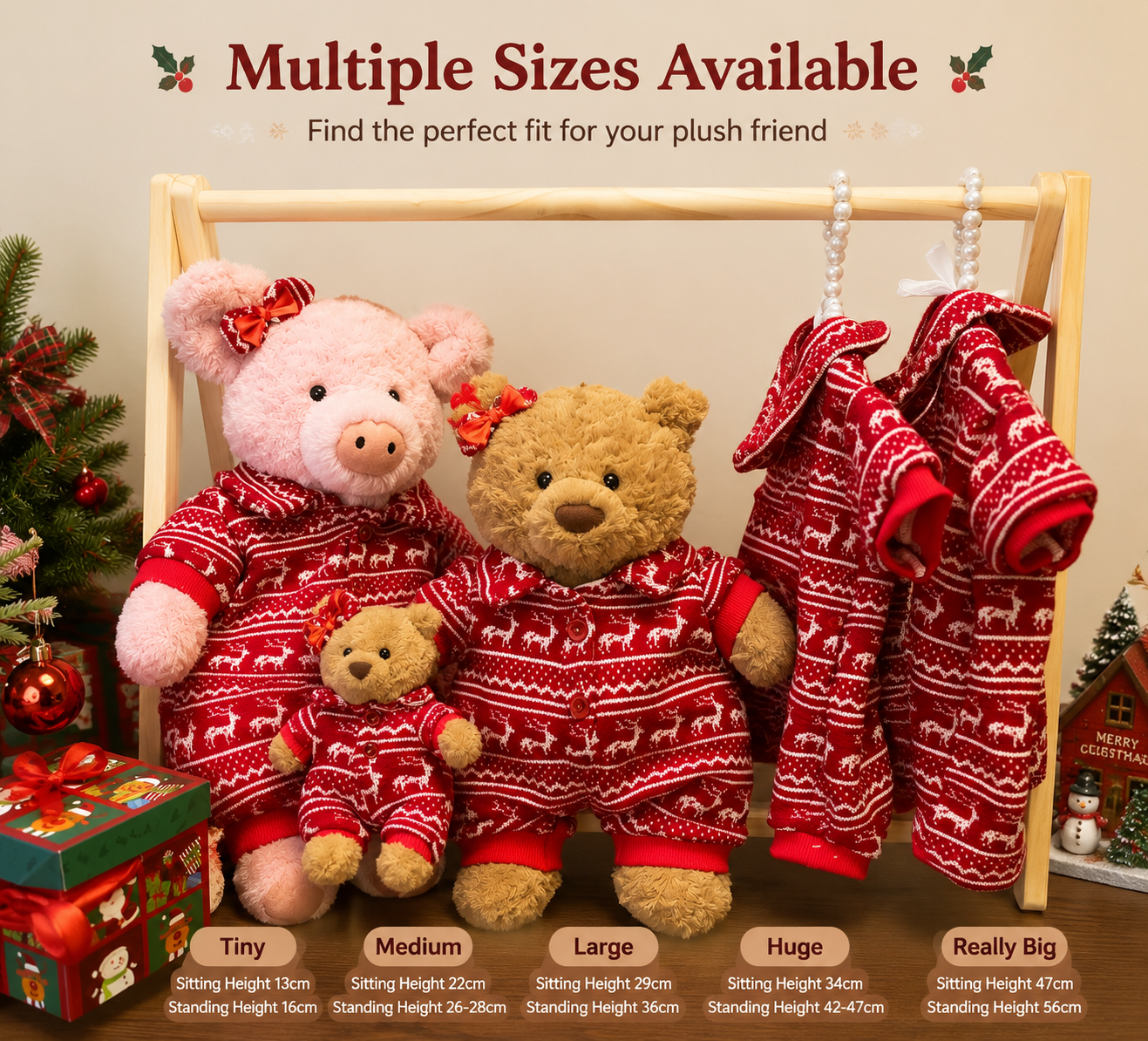 Handmade Christmas Red Knit Sweater Outfit for Teddy Bears | Cozy Holiday Plush Bear Clothes