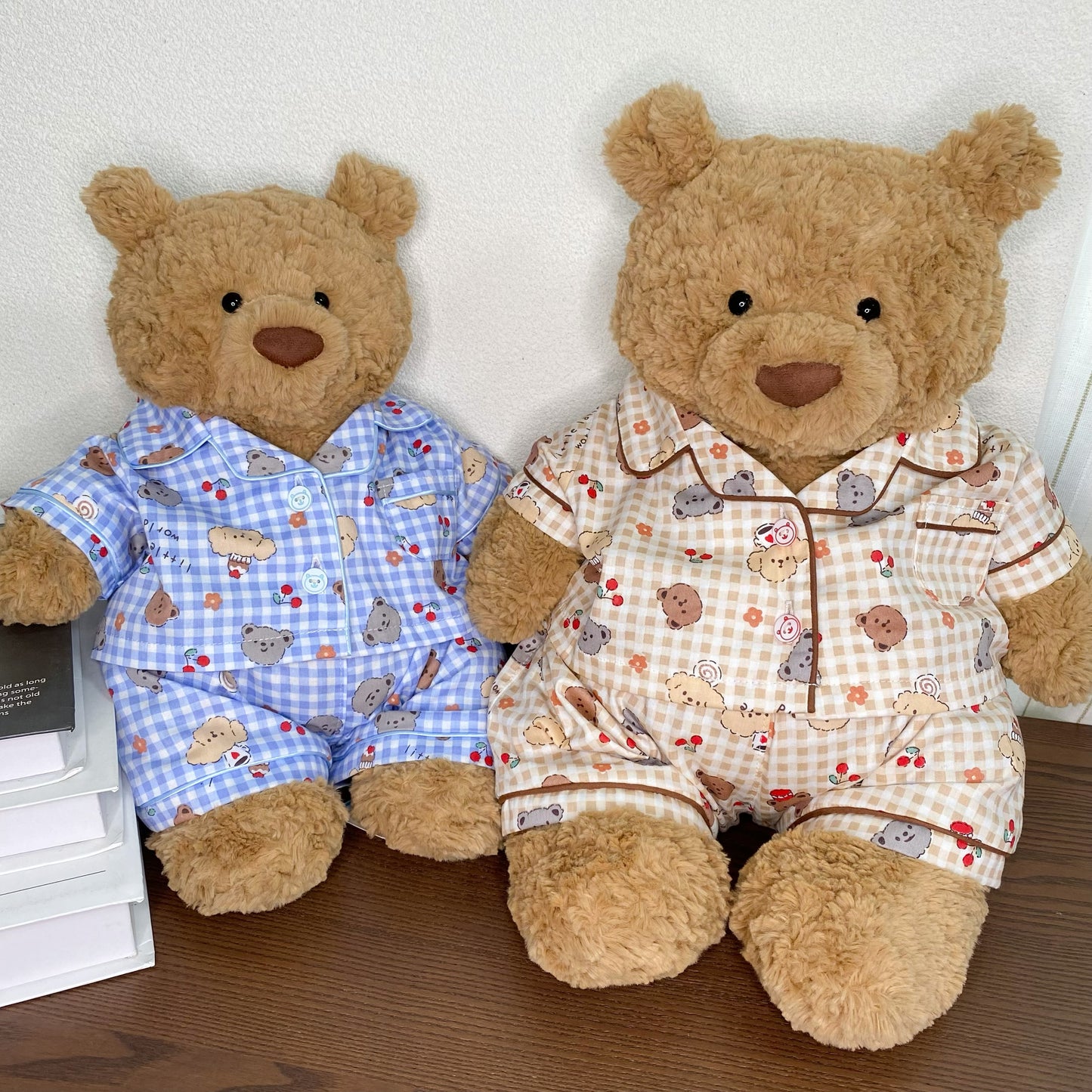 Cute Plaid Cartoon Pajama Set for Plush Bears (Clothing Only, Bear Not Included)