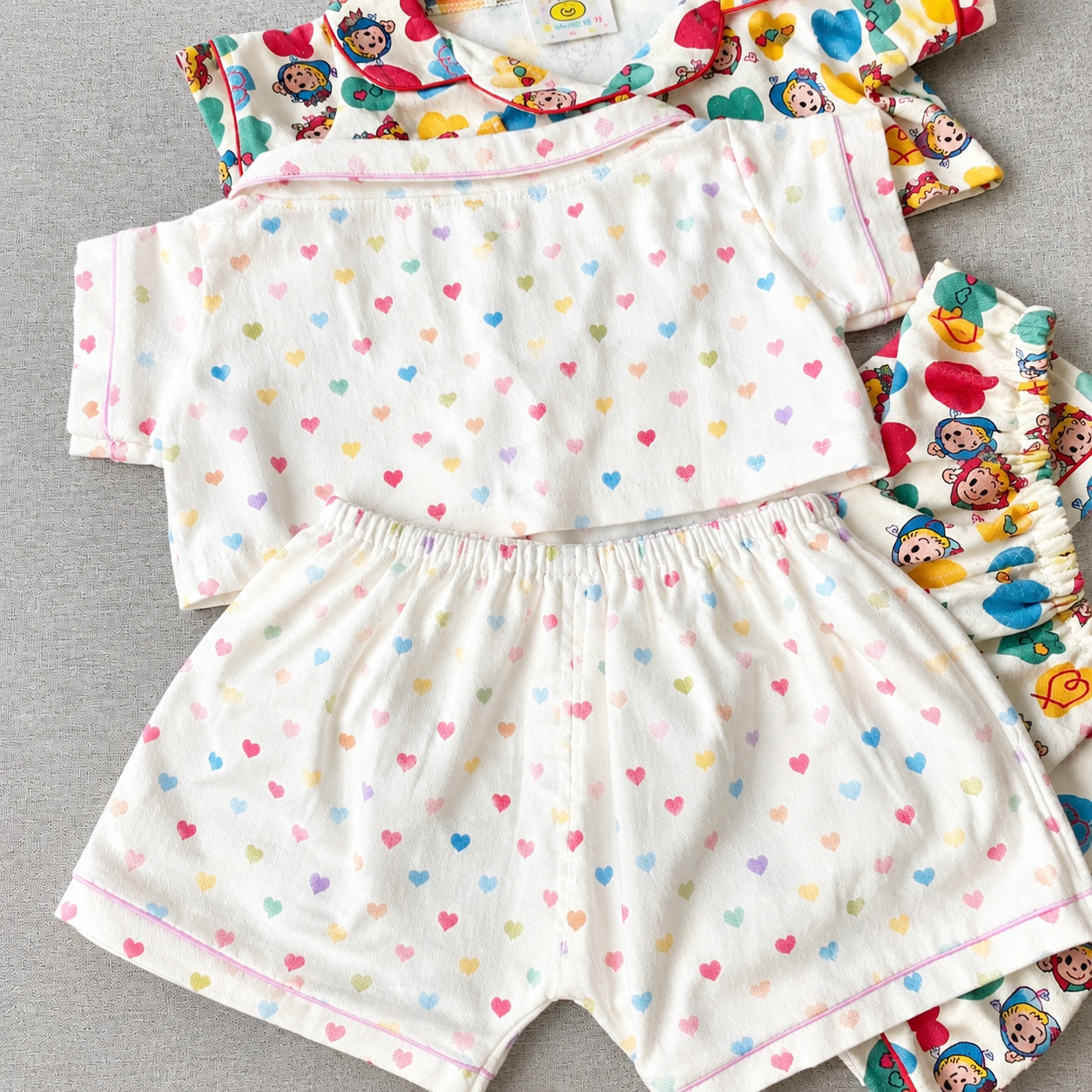 Handmade Cute Teddy Bear Pajama Set, Heart Pattern Top & Shorts, Plush Toy Clothes Only