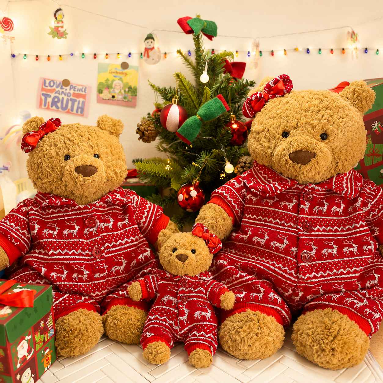 Handmade Christmas Red Knit Sweater Outfit for Teddy Bears | Cozy Holiday Plush Bear Clothes