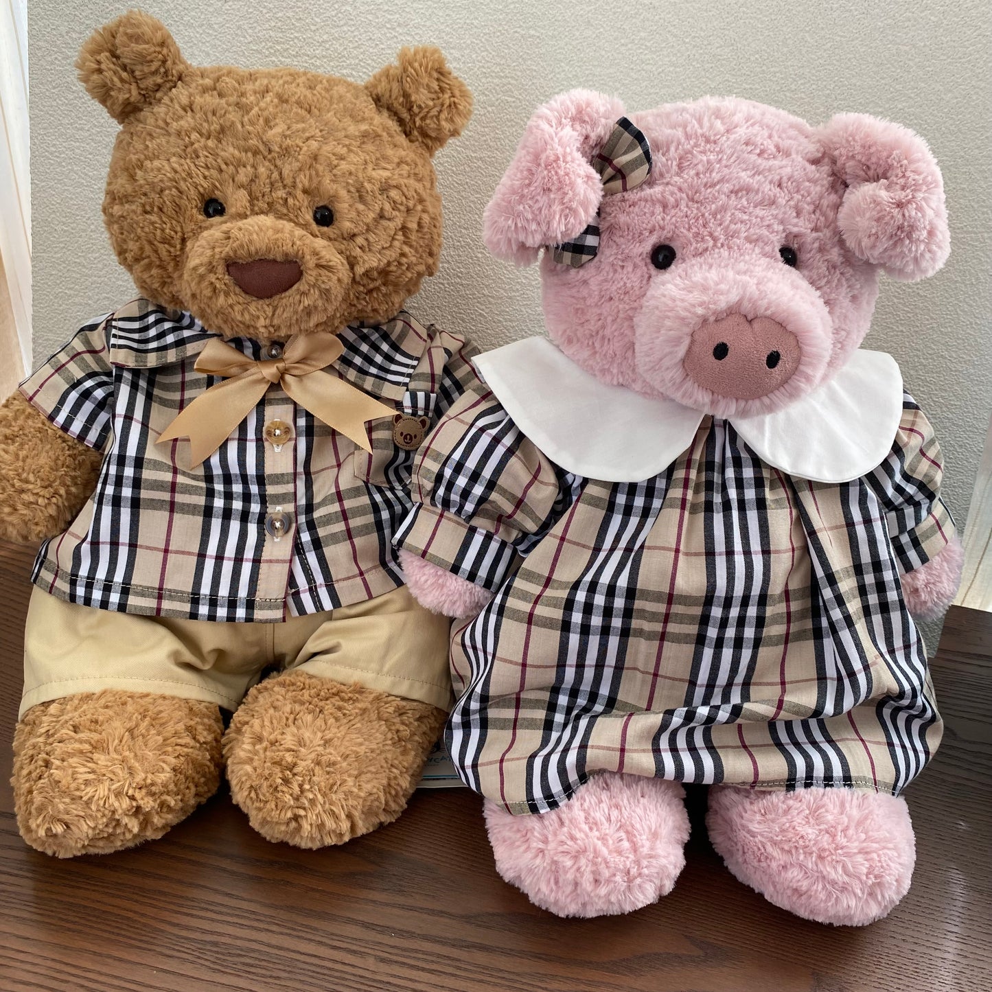 Handmade Plaid Shirt & Dress Outfit Set for Plush Bear and Pig | Teddy Bear Clothes Only