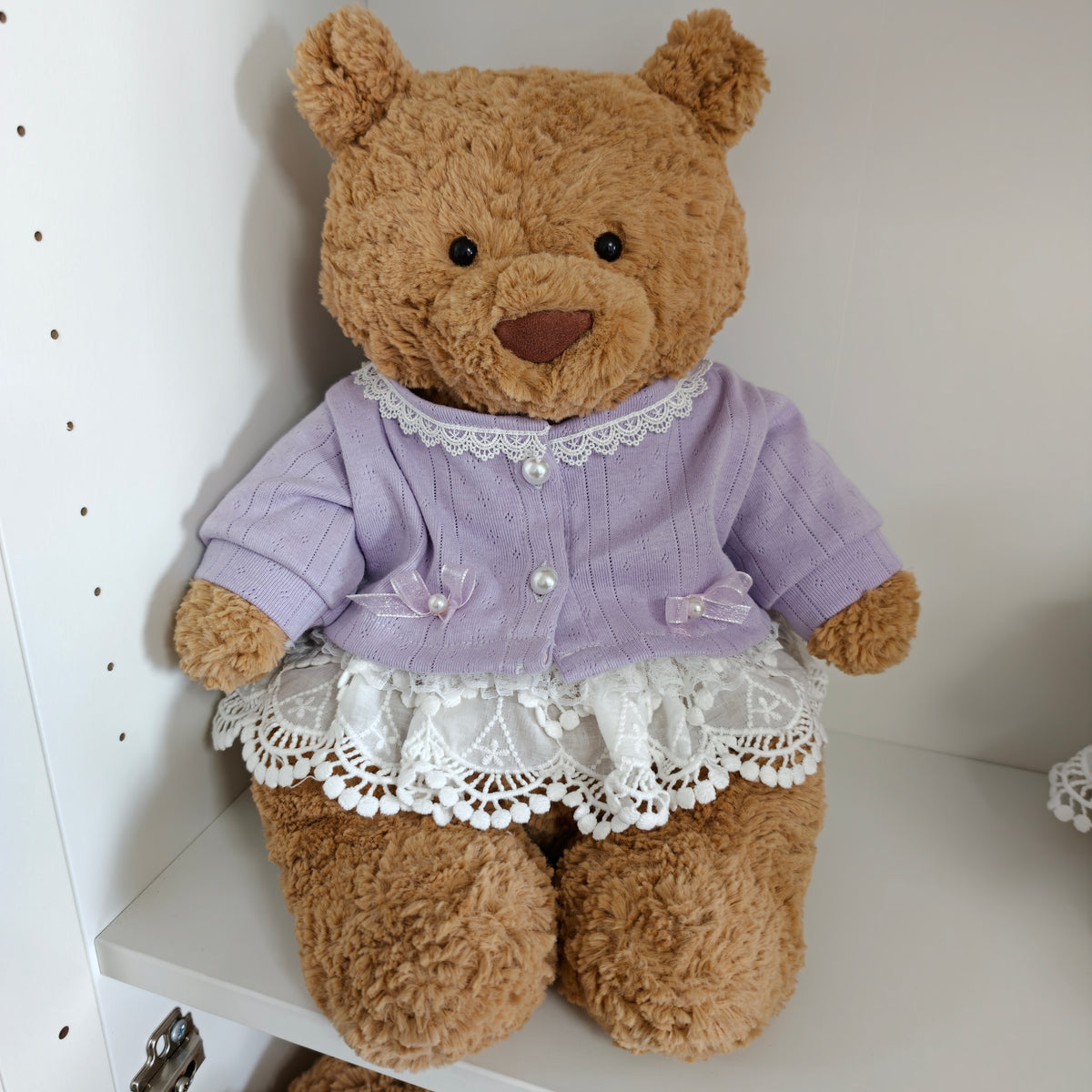Handmade Cute Teddy Bear Cardigan & Lace Skirt Outfit Set (Clothing Only, Plush Toy Not Included)