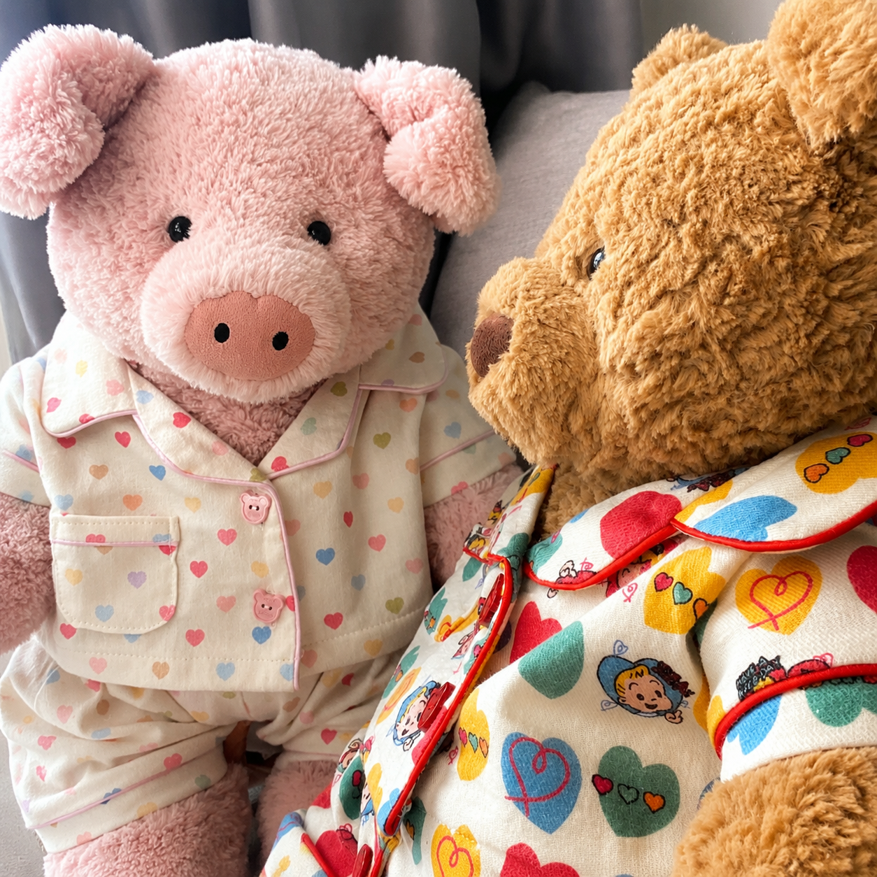 Handmade Cute Teddy Bear Pajama Set, Heart Pattern Top & Shorts, Plush Toy Clothes Only