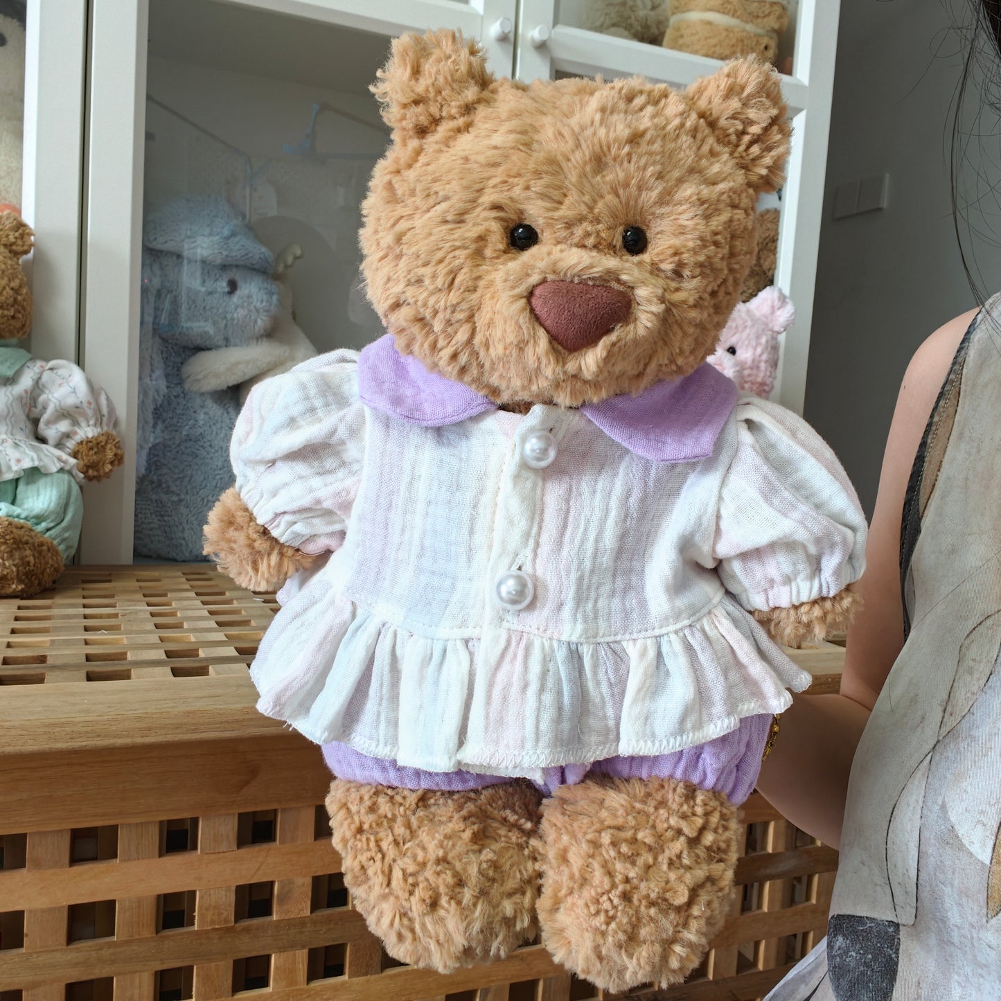 Cute Soft Teddy Bear Floral Dress Outfit Set – Clothes Only