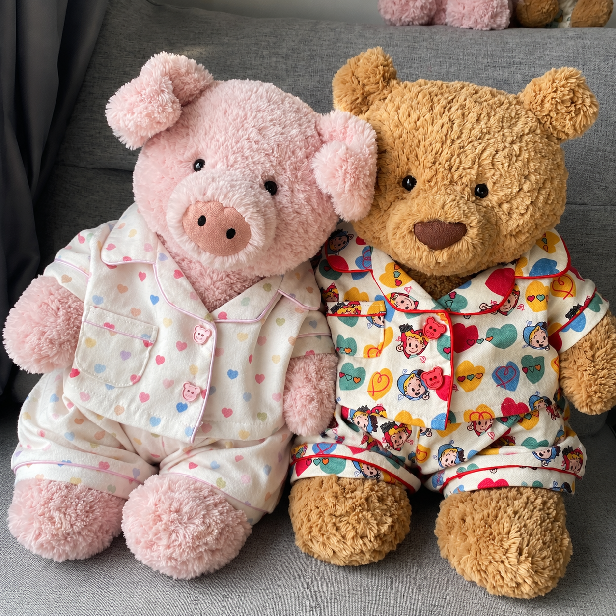 Handmade Cute Teddy Bear Pajama Set, Heart Pattern Top & Shorts, Plush Toy Clothes Only