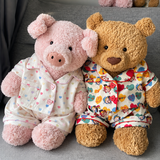Handmade Cute Teddy Bear Pajama Set, Heart Pattern Top & Shorts, Plush Toy Clothes Only
