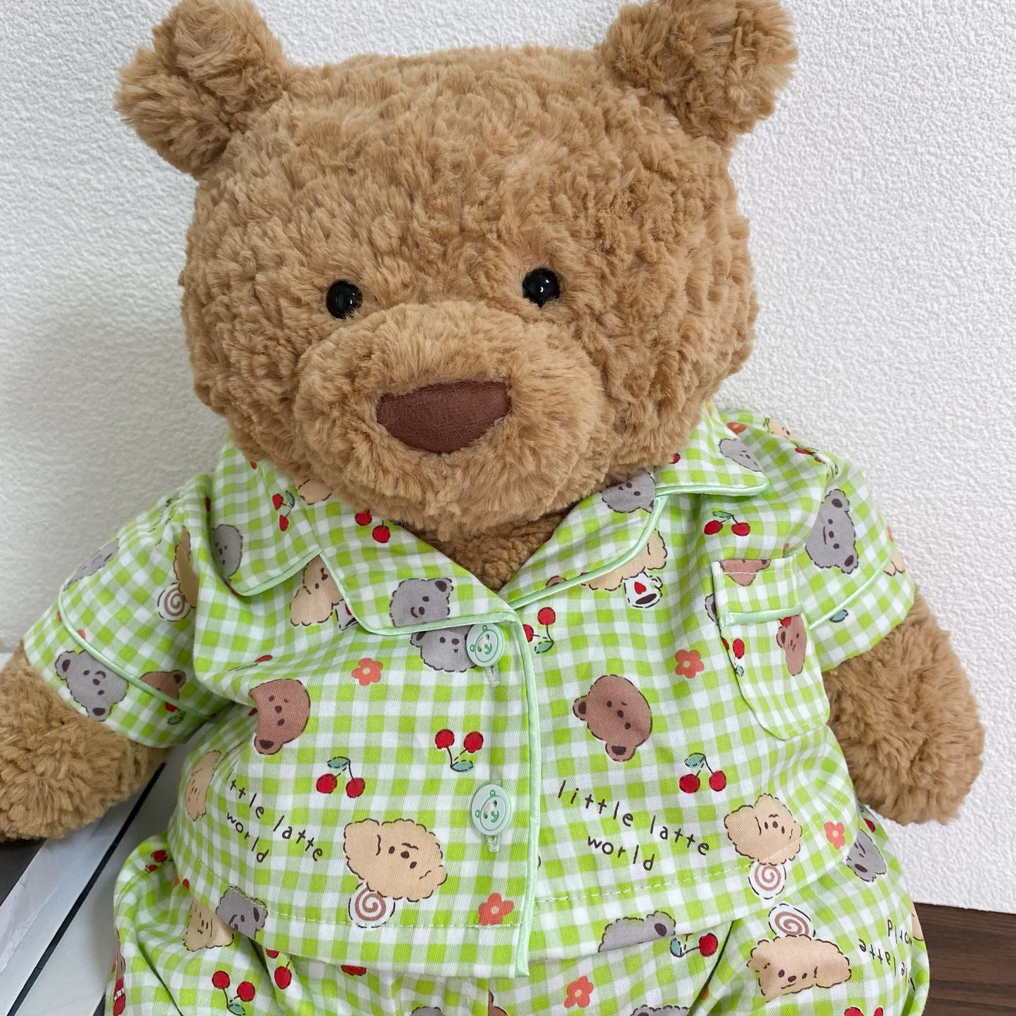 Cute Plaid Cartoon Pajama Set for Plush Bears (Clothing Only, Bear Not Included)