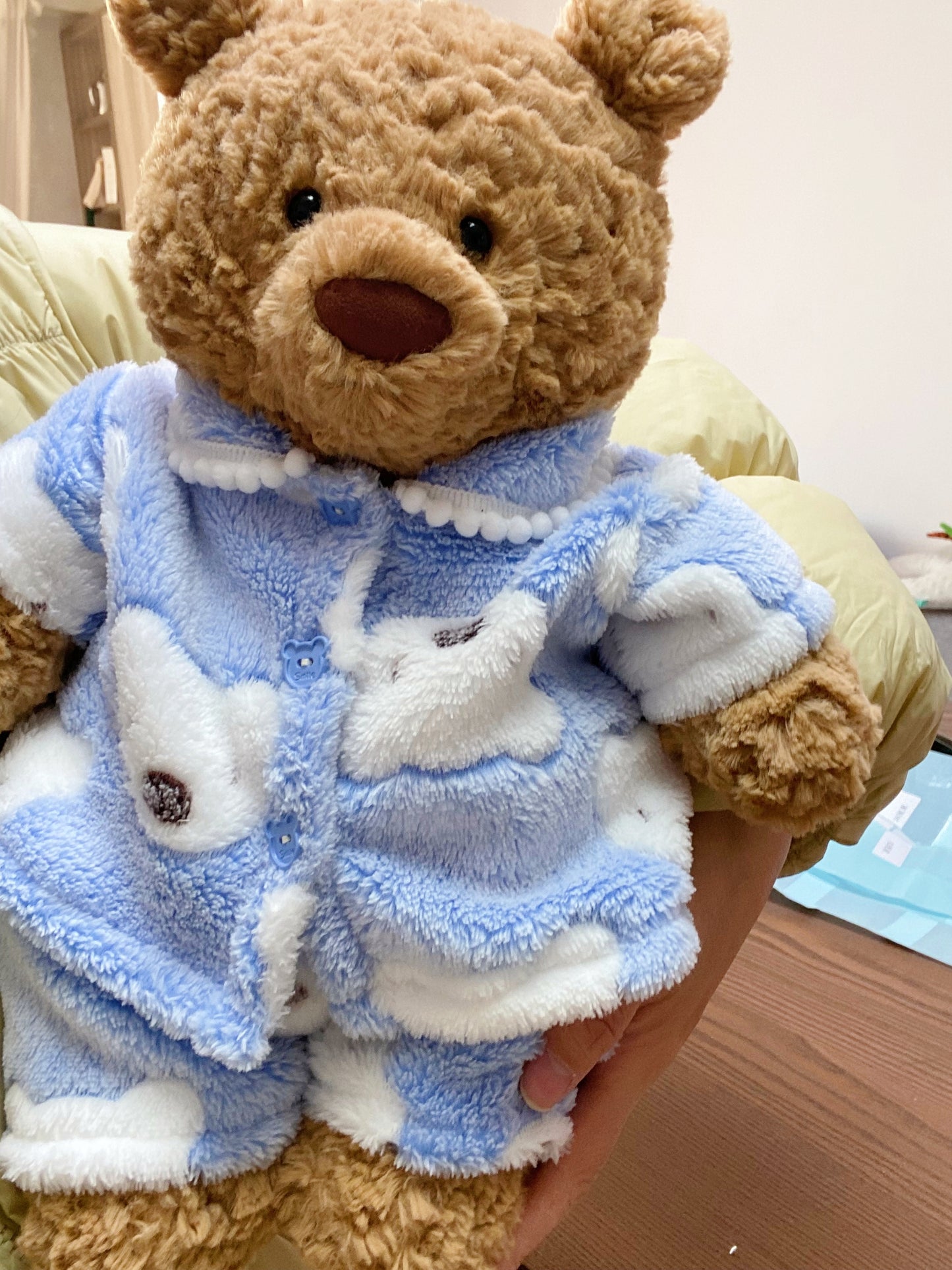 Handmade Teddy Bear Pajama Set with Brown Polka Dots & Bear Buttons | Cozy Plush Bear Clothes Only