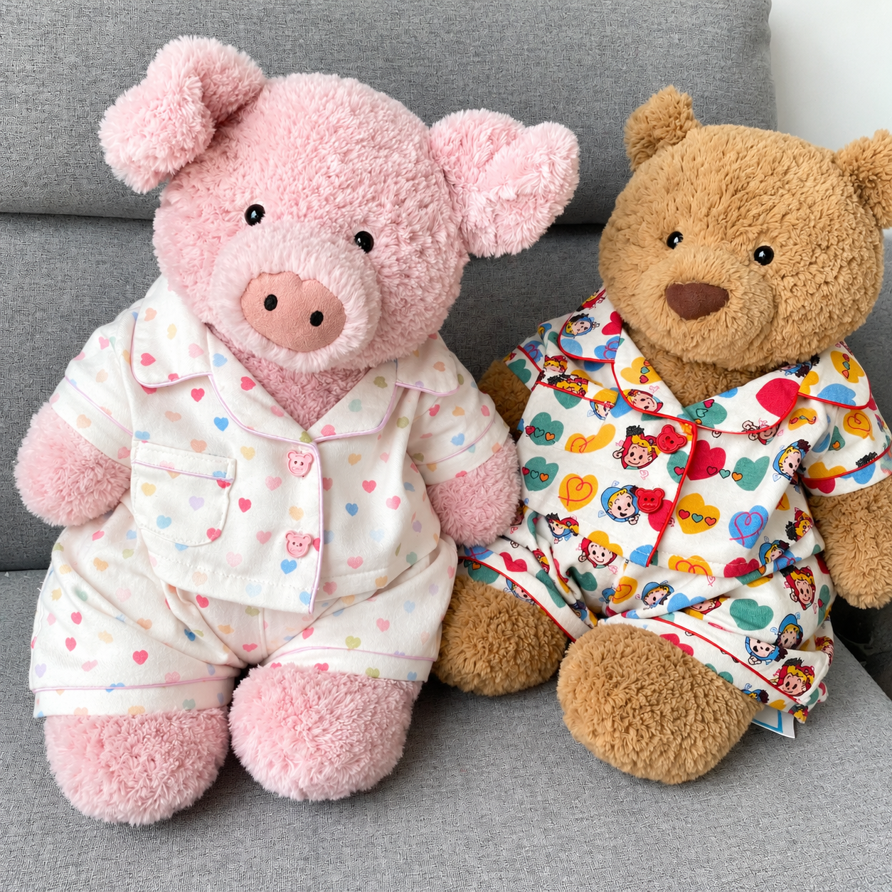 Handmade Cute Teddy Bear Pajama Set, Heart Pattern Top & Shorts, Plush Toy Clothes Only