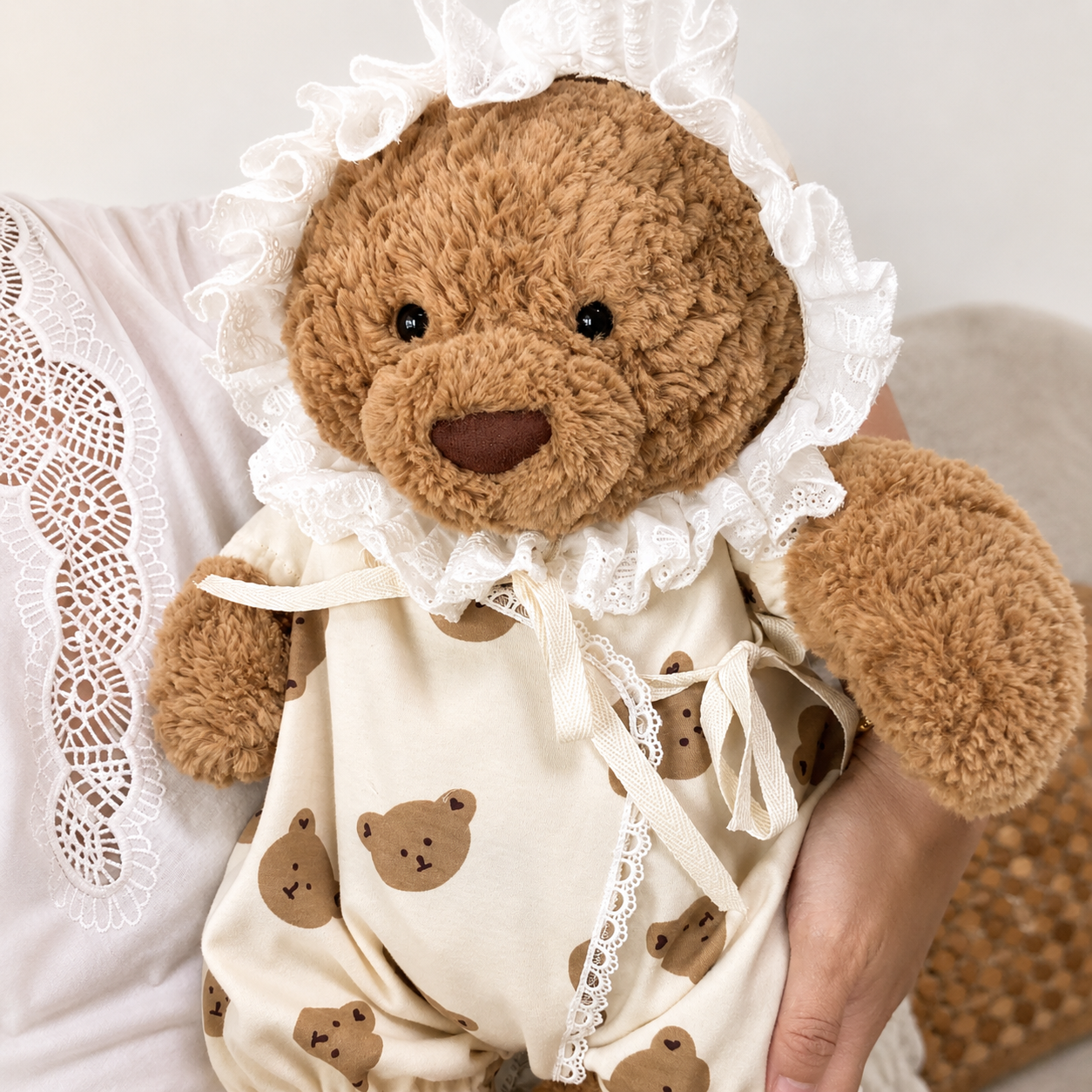 Handmade Cute Teddy Bear Baby Bonnet Romper Outfit (Clothing Only, Plush Toy Not Included)