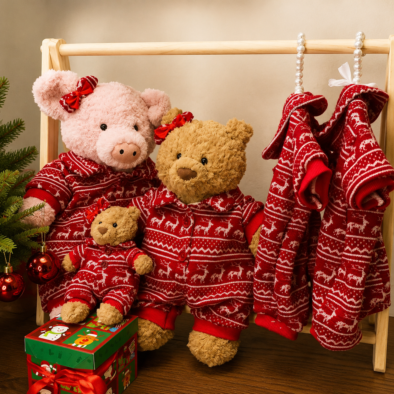 Handmade Christmas Red Knit Sweater Outfit for Teddy Bears | Cozy Holiday Plush Bear Clothes