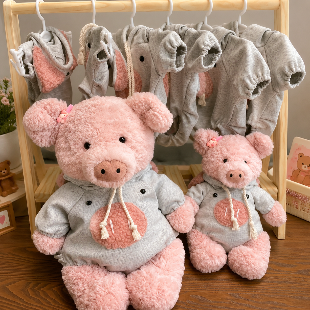 Cute Pig Plush Hoodie Jumpsuit Outfit – Handmade Stuffed Animal Clothes Only