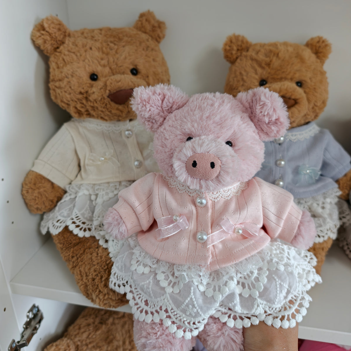 Handmade Cute Teddy Bear Cardigan & Lace Skirt Outfit Set (Clothing Only, Plush Toy Not Included)
