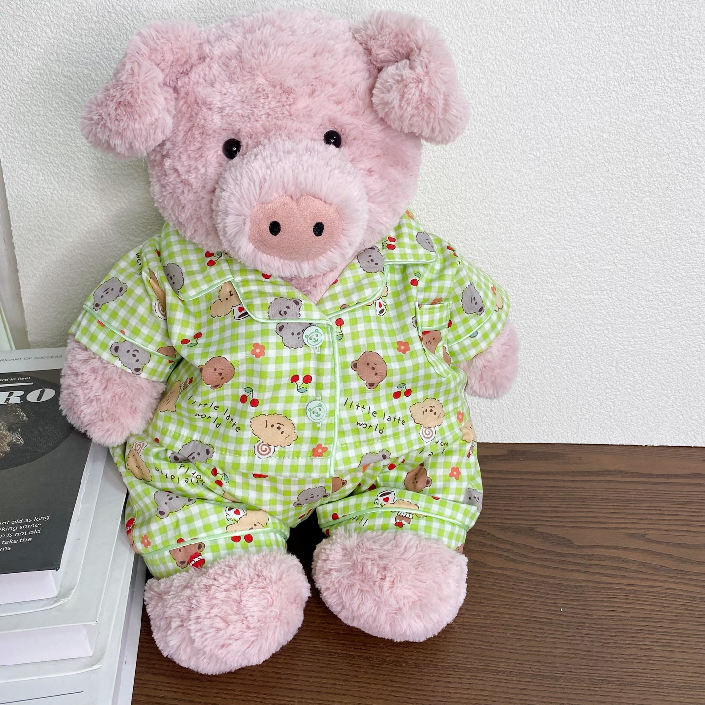 Cute Plaid Cartoon Pajama Set for Plush Bears (Clothing Only, Bear Not Included)