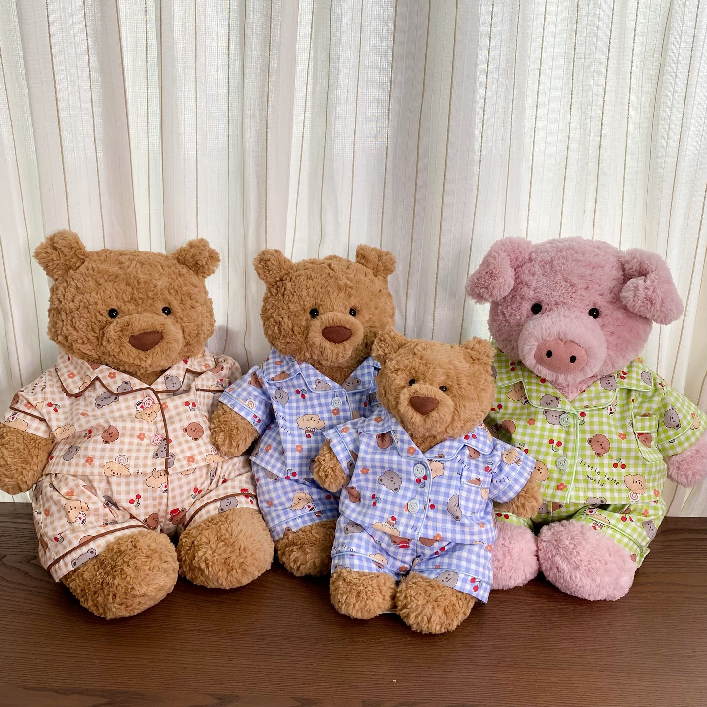 Cute Plaid Cartoon Pajama Set for Plush Bears (Clothing Only, Bear Not Included)