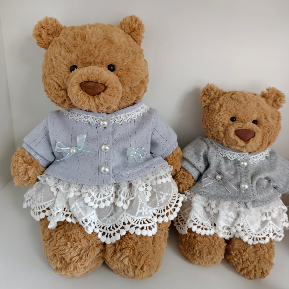 Handmade Cute Teddy Bear Cardigan & Lace Skirt Outfit Set (Clothing Only, Plush Toy Not Included)
