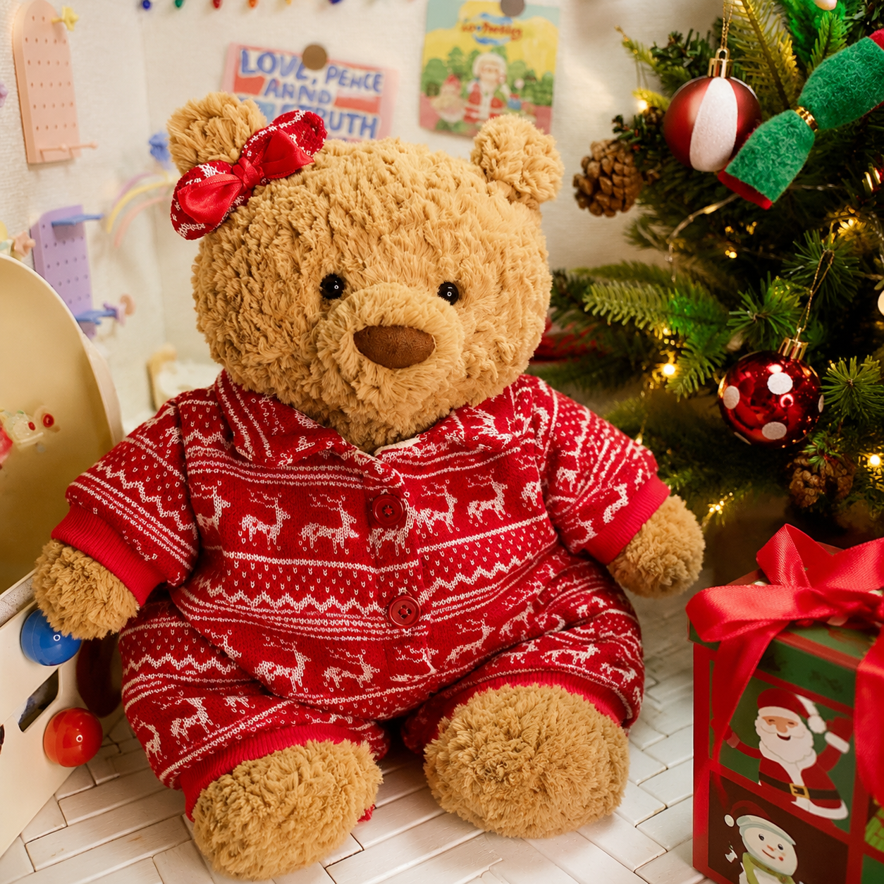 Handmade Christmas Red Knit Sweater Outfit for Teddy Bears | Cozy Holiday Plush Bear Clothes