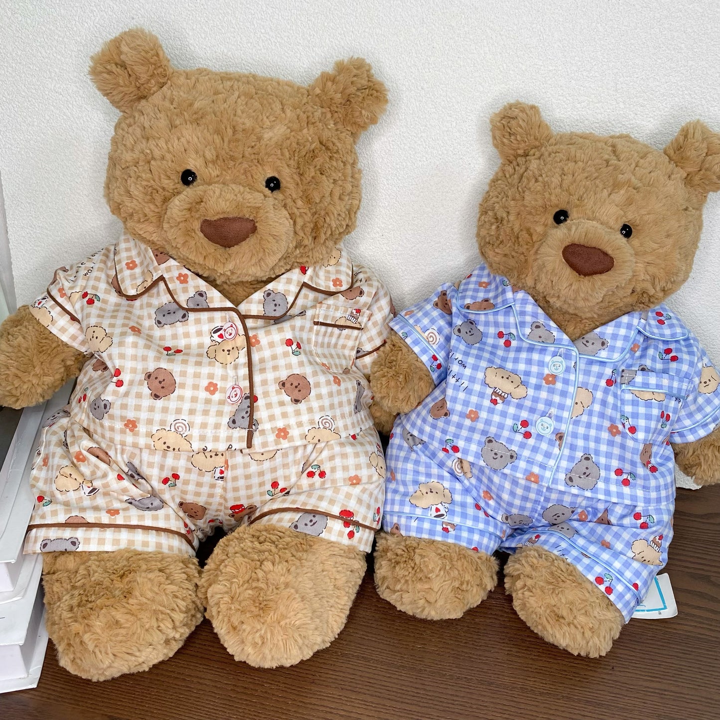 Cute Plaid Cartoon Pajama Set for Plush Bears (Clothing Only, Bear Not Included)