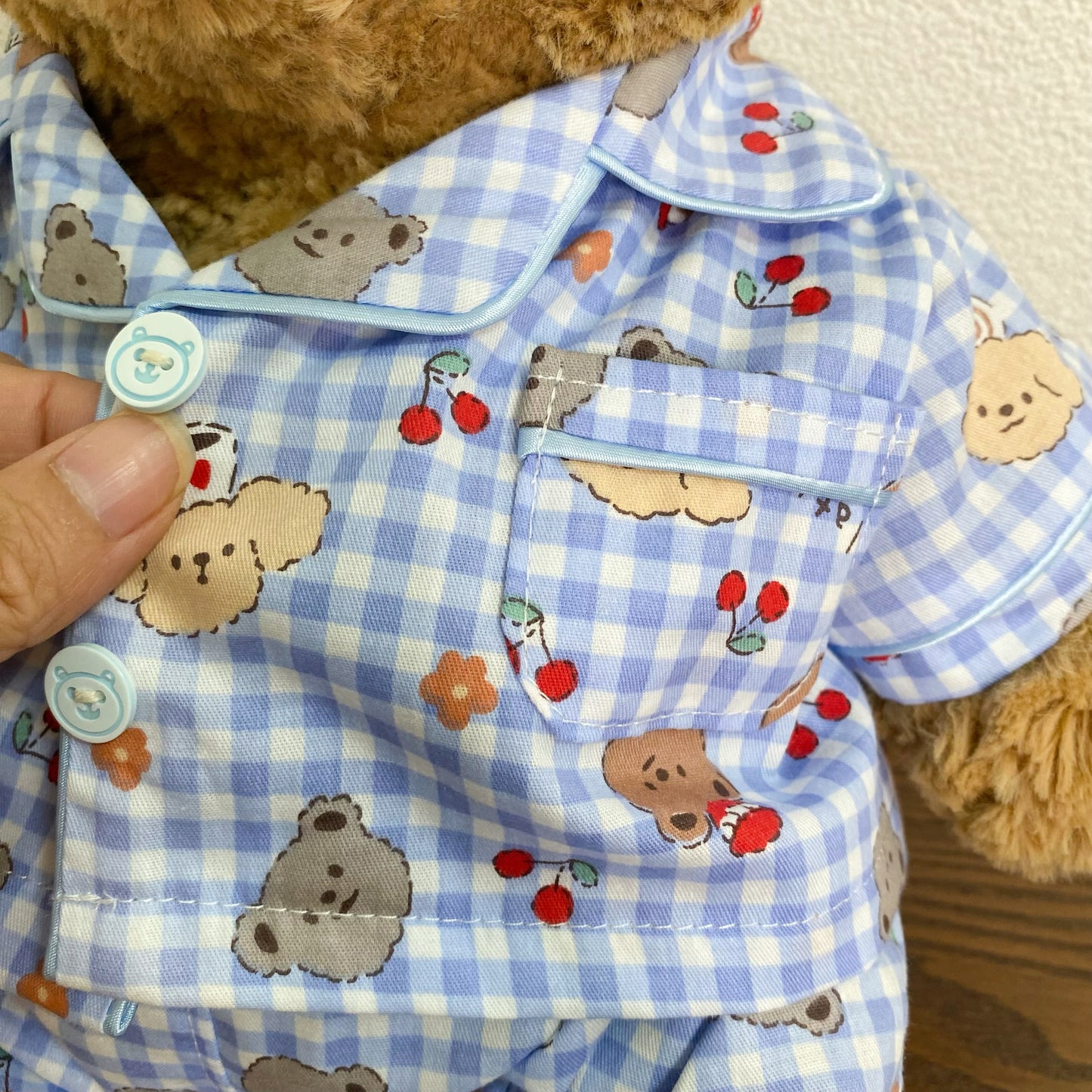 Cute Plaid Cartoon Pajama Set for Plush Bears (Clothing Only, Bear Not Included)