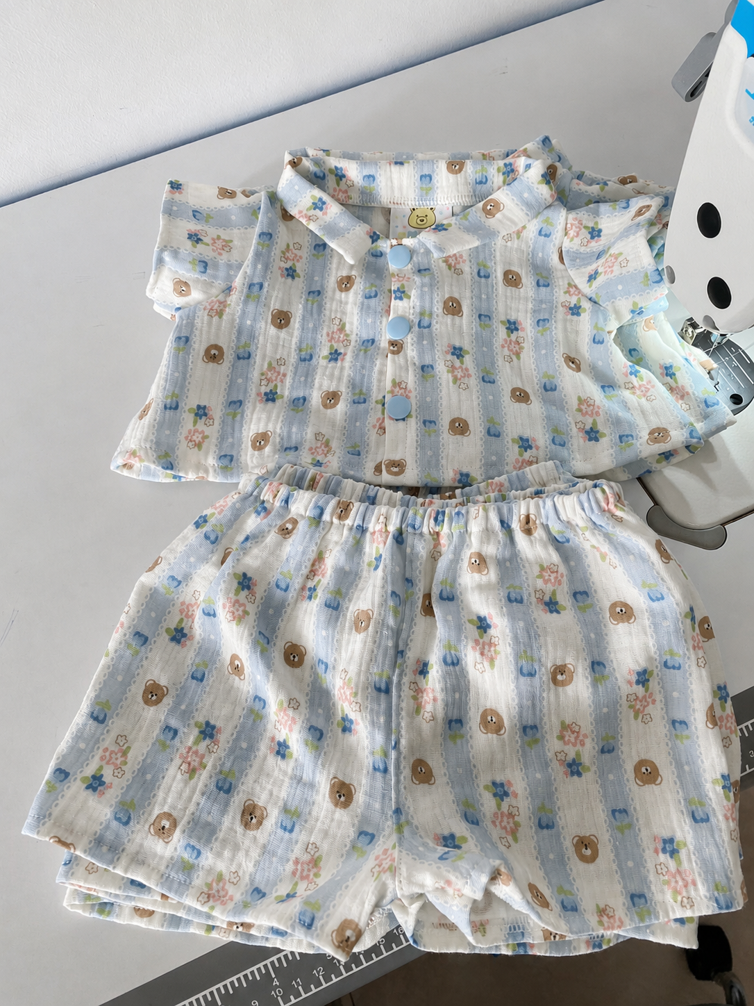 Handmade Cute Teddy Bear Pajama Set – Top & Shorts (Plush Toy Not Included)