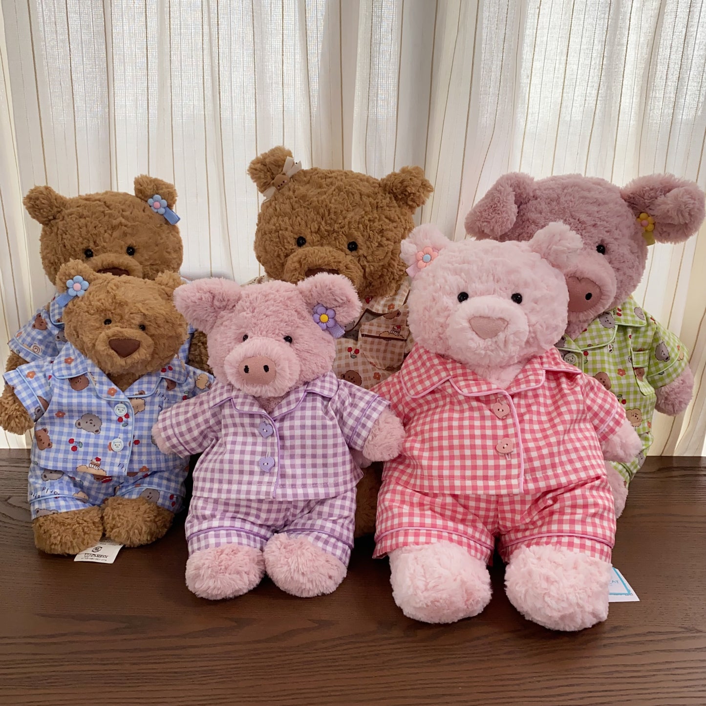 Cute Plaid Cartoon Pajama Set for Plush Bears (Clothing Only, Bear Not Included)