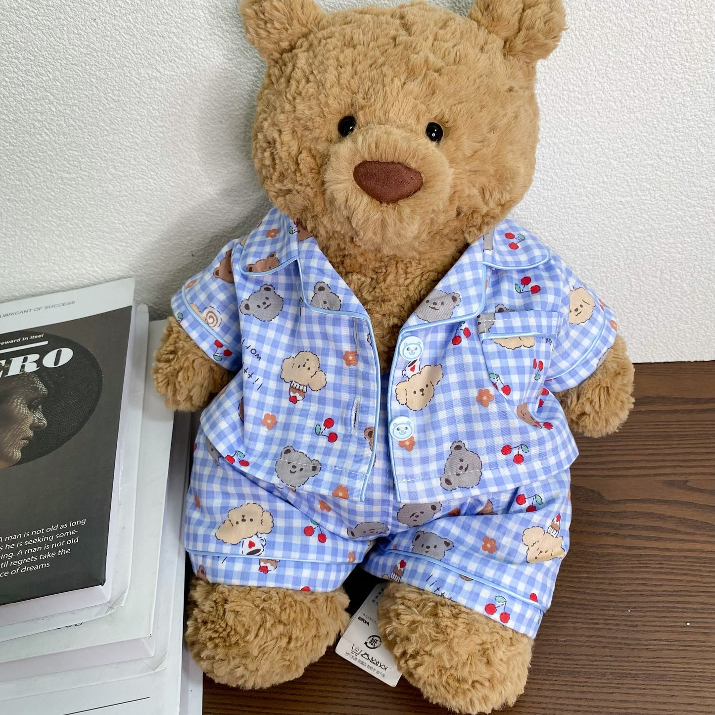 Cute Plaid Cartoon Pajama Set for Plush Bears (Clothing Only, Bear Not Included)