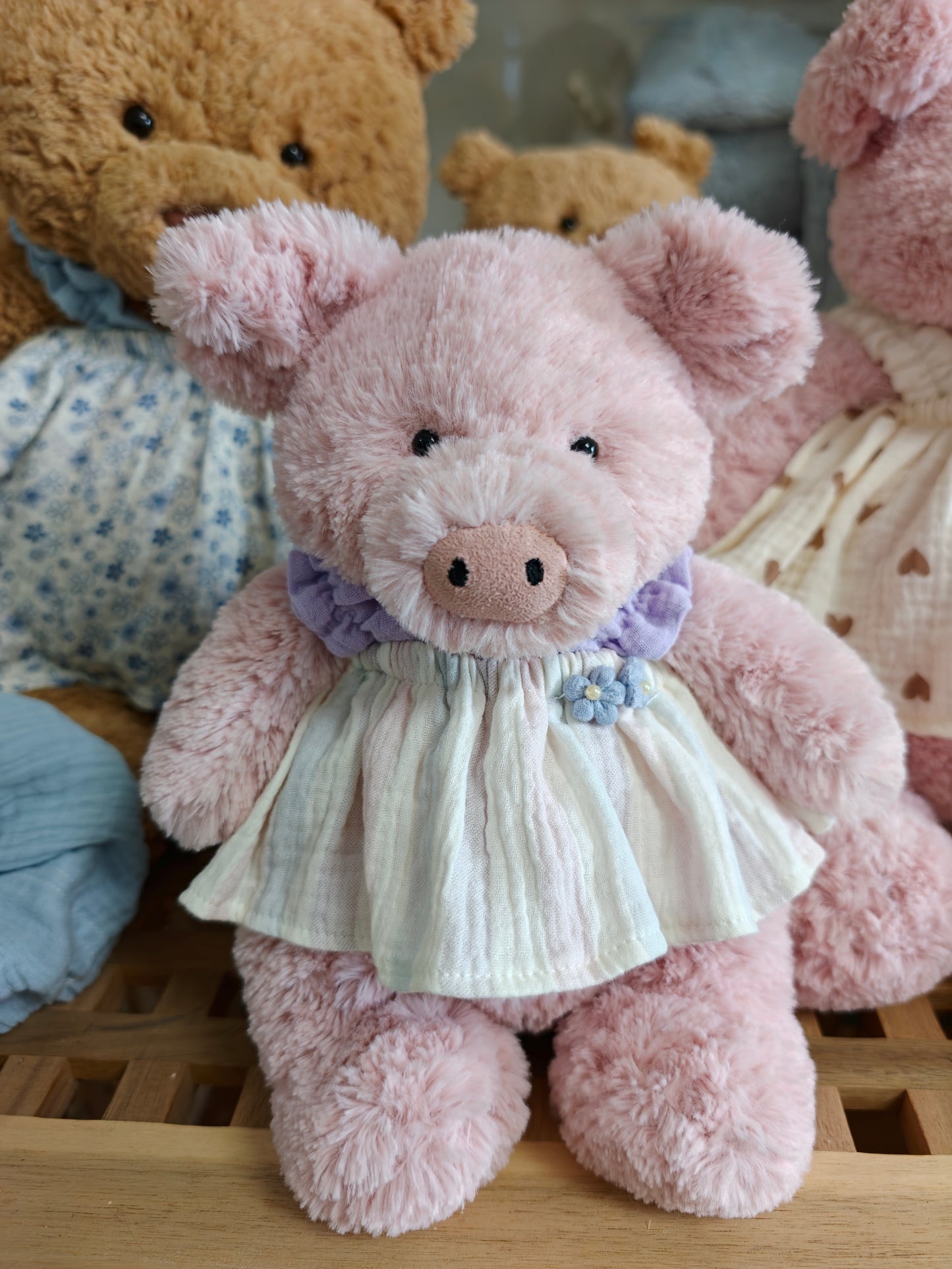 Cute Soft Teddy Bear Floral Dress Outfit Set – Clothes Only