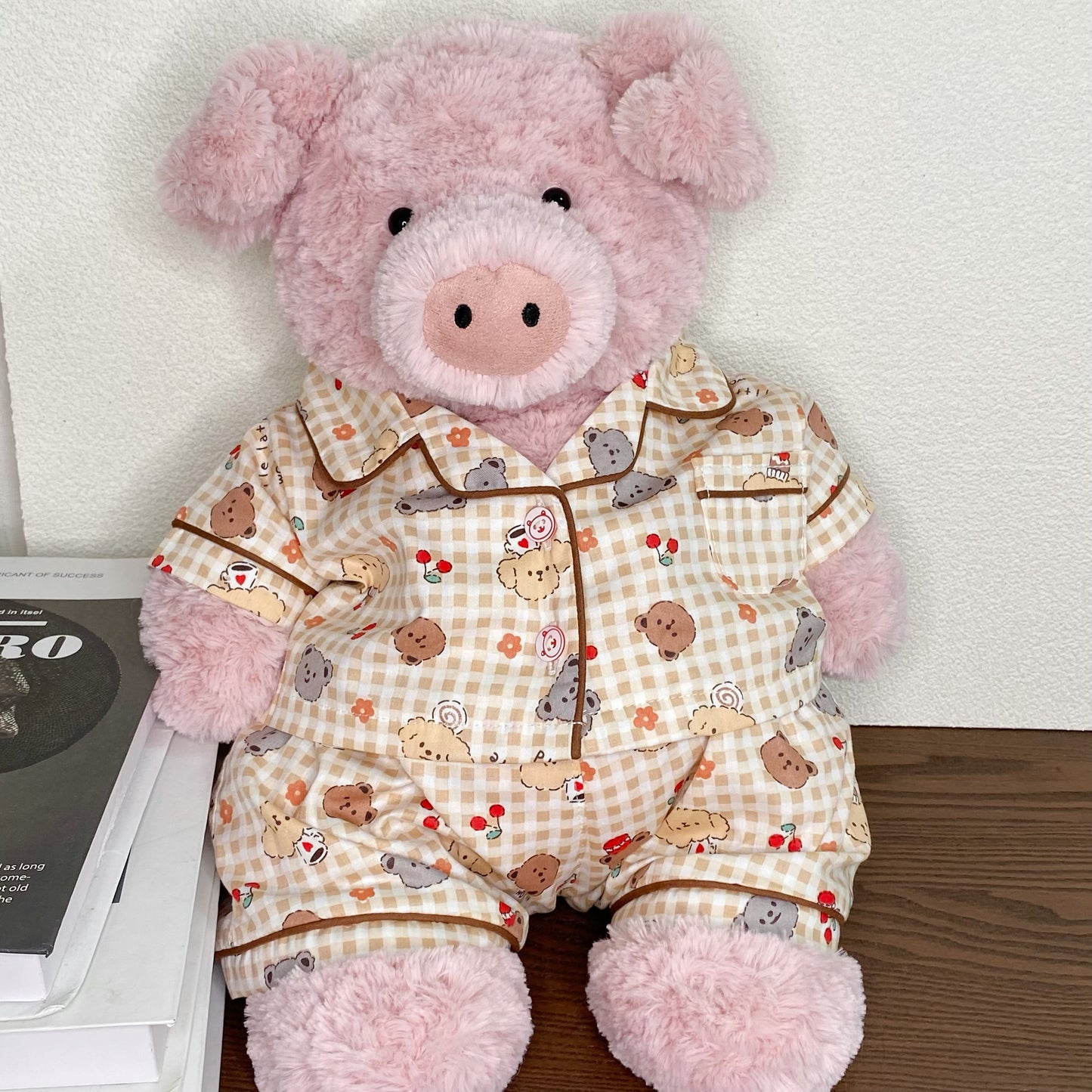 Cute Plaid Cartoon Pajama Set for Plush Bears (Clothing Only, Bear Not Included)