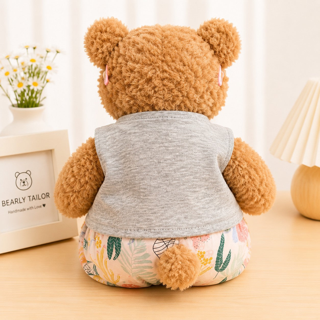 Handmade Teddy Bear Summer Outfit Set with Bicycle Tank Top & Printed Shorts | Casual Plush Bear Clothes Only