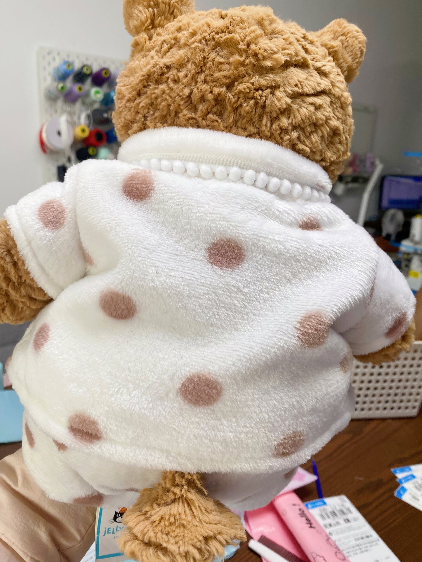 Handmade Teddy Bear Pajama Set with Brown Polka Dots & Bear Buttons | Cozy Plush Bear Clothes Only