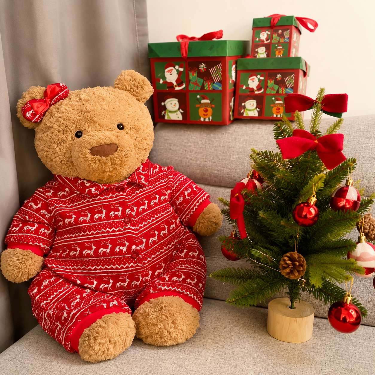 Handmade Christmas Red Knit Sweater Outfit for Teddy Bears | Cozy Holiday Plush Bear Clothes
