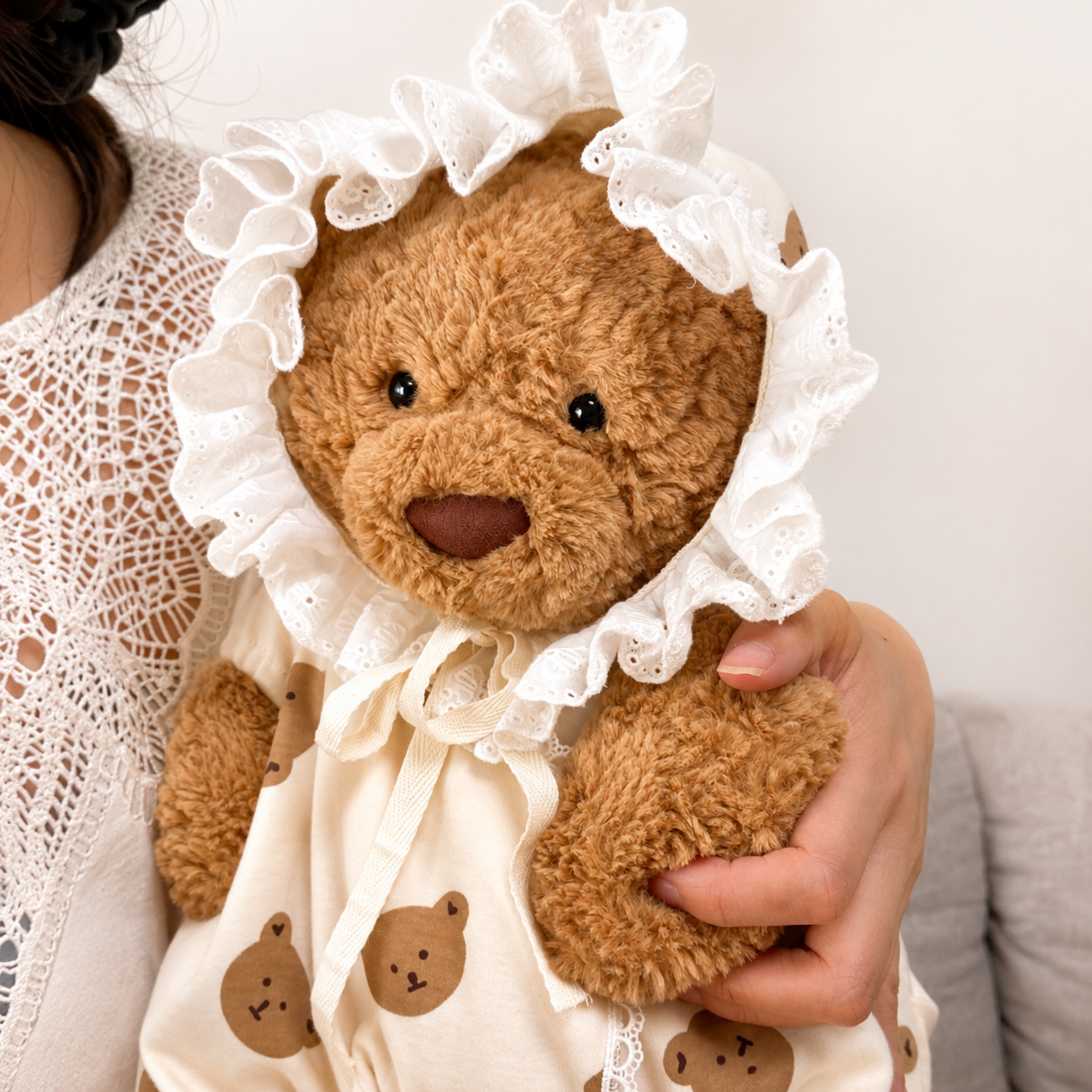 Handmade Cute Teddy Bear Baby Bonnet Romper Outfit (Clothing Only, Plush Toy Not Included)
