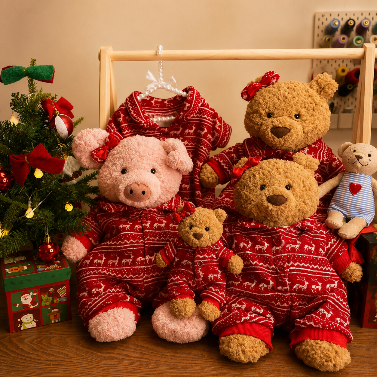 Handmade Christmas Red Knit Sweater Outfit for Teddy Bears | Cozy Holiday Plush Bear Clothes