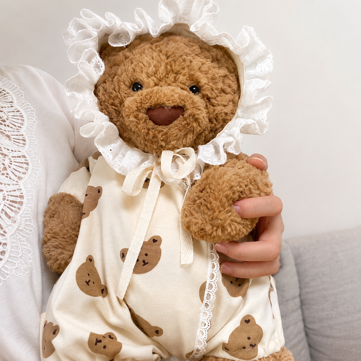 Handmade Cute Teddy Bear Baby Bonnet Romper Outfit (Clothing Only, Plush Toy Not Included)