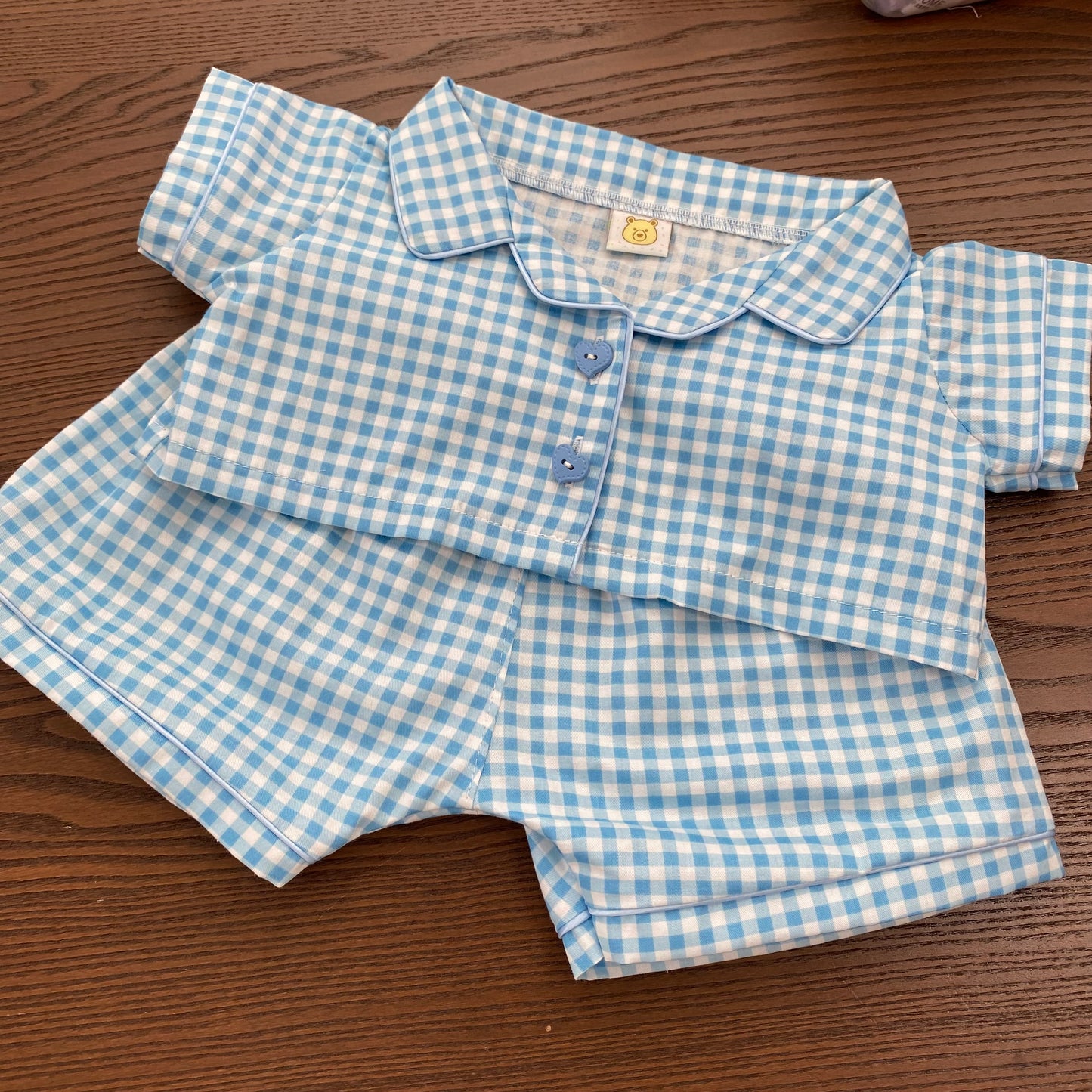 Cute Plaid Cartoon Pajama Set for Plush Bears (Clothing Only, Bear Not Included)