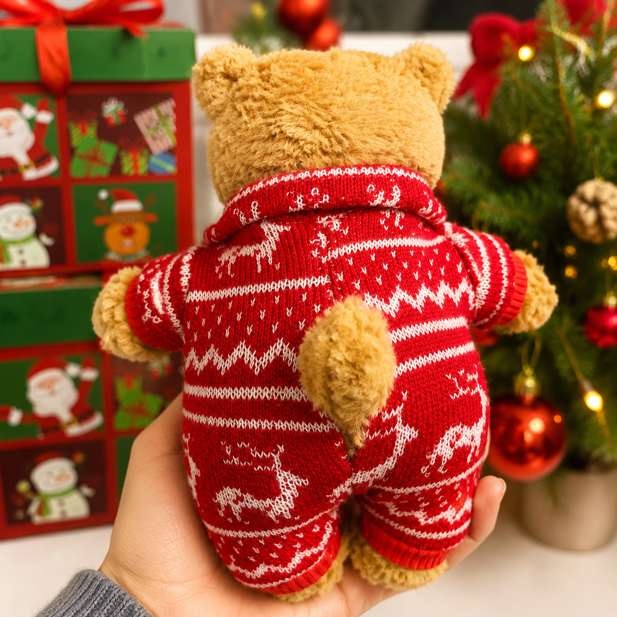 Handmade Christmas Red Knit Sweater Outfit for Teddy Bears | Cozy Holiday Plush Bear Clothes