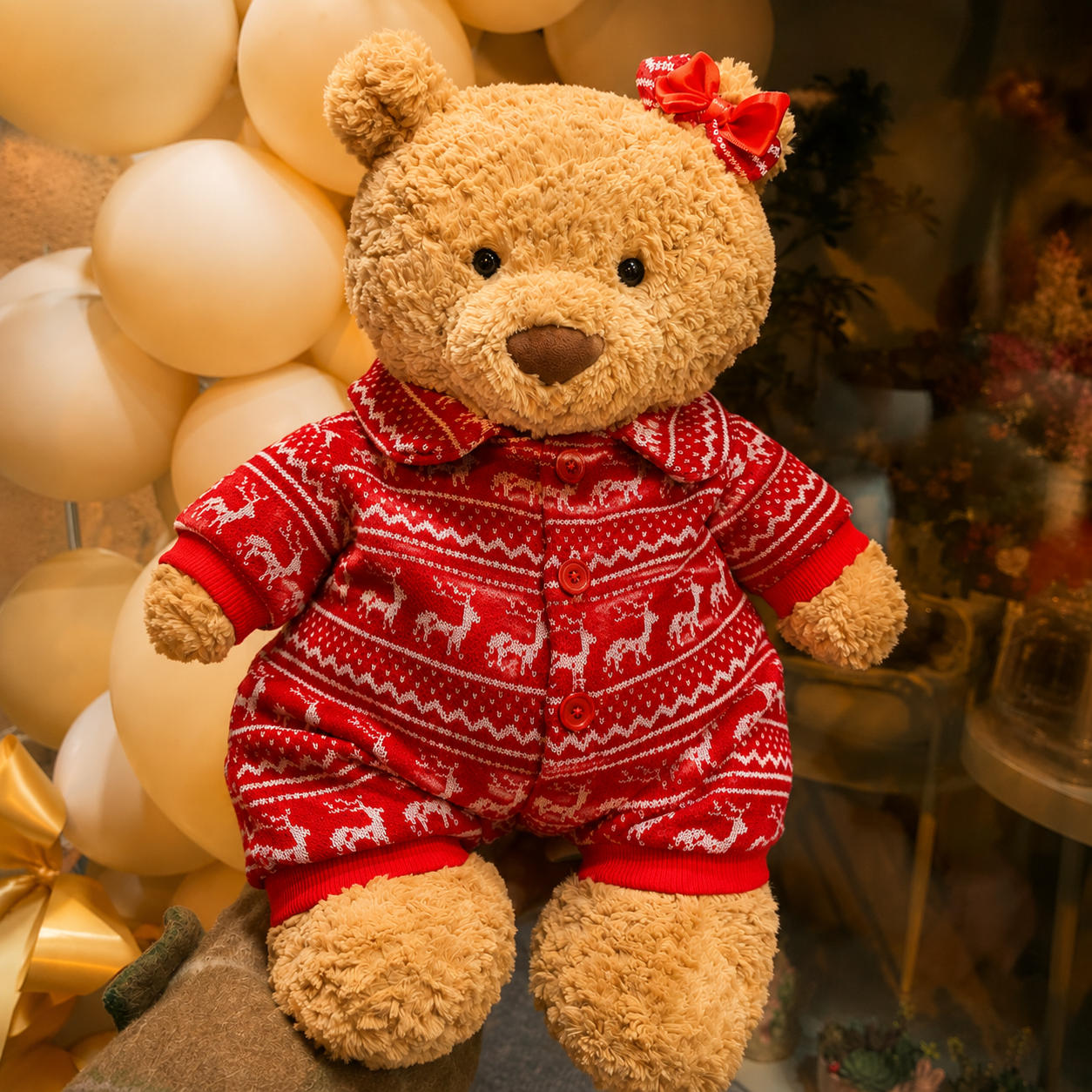 Handmade Christmas Red Knit Sweater Outfit for Teddy Bears | Cozy Holiday Plush Bear Clothes