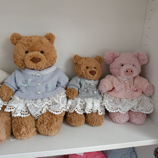Handmade Cute Teddy Bear Cardigan & Lace Skirt Outfit Set (Clothing Only, Plush Toy Not Included)