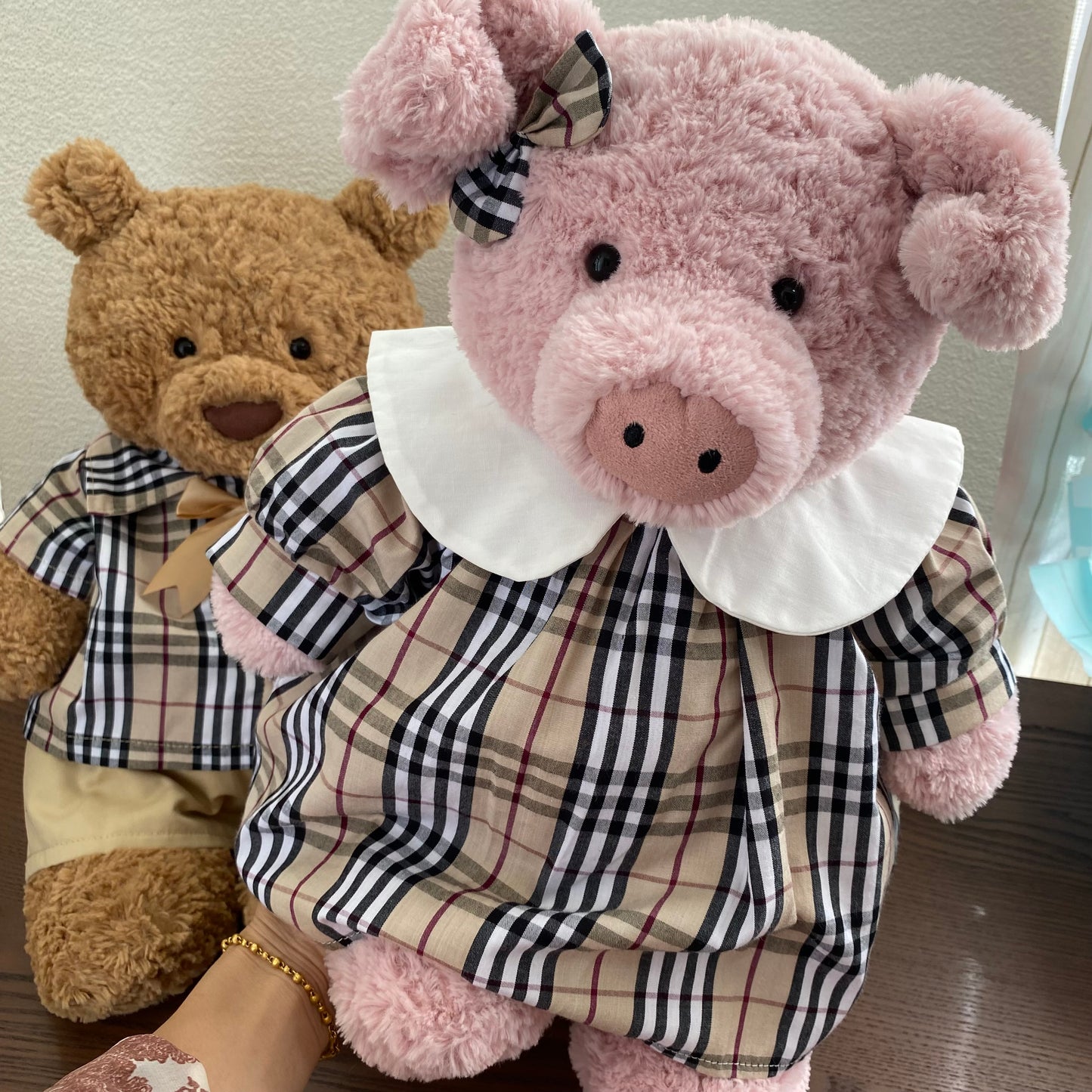 Handmade Plaid Shirt & Dress Outfit Set for Plush Bear and Pig | Teddy Bear Clothes Only