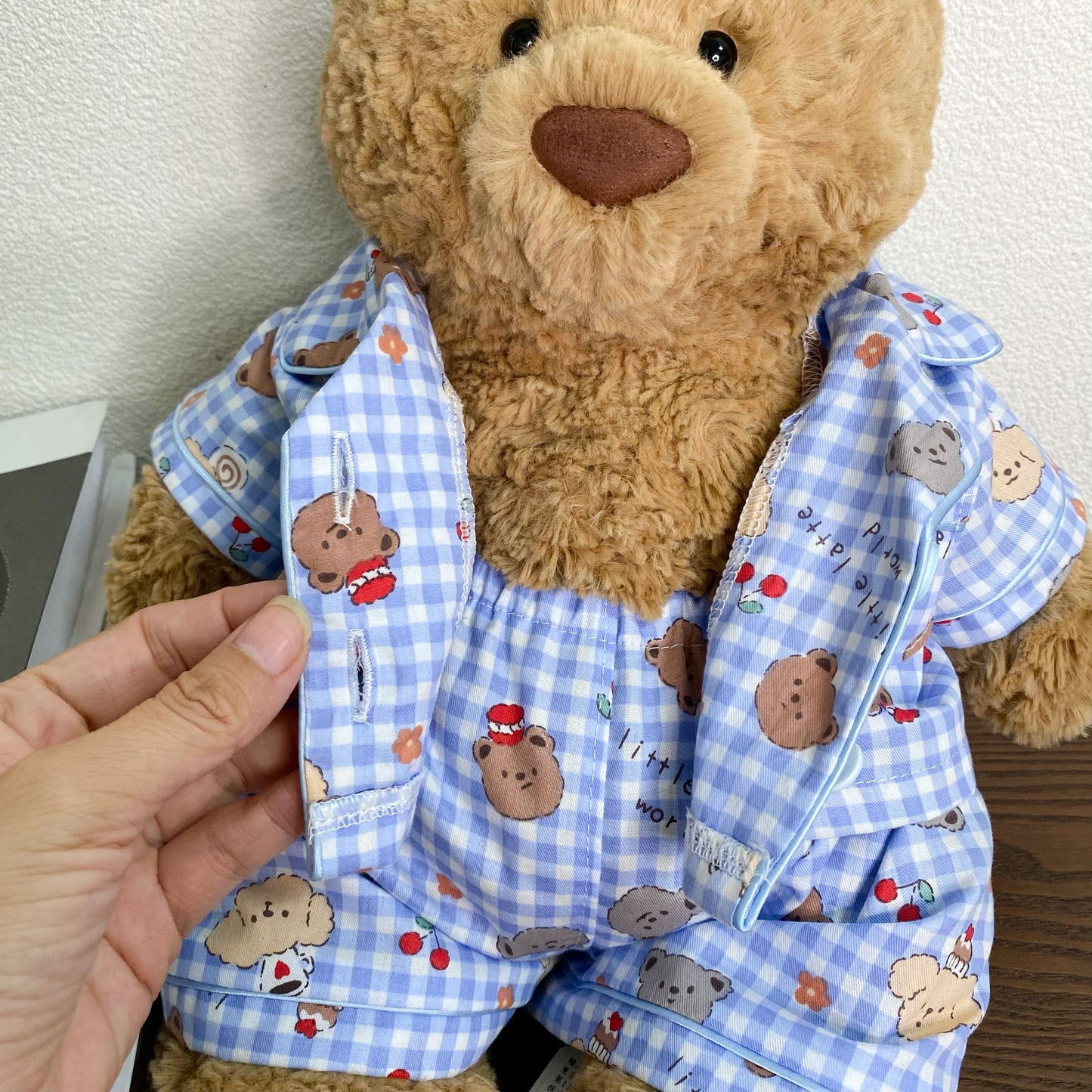 Cute Plaid Cartoon Pajama Set for Plush Bears (Clothing Only, Bear Not Included)