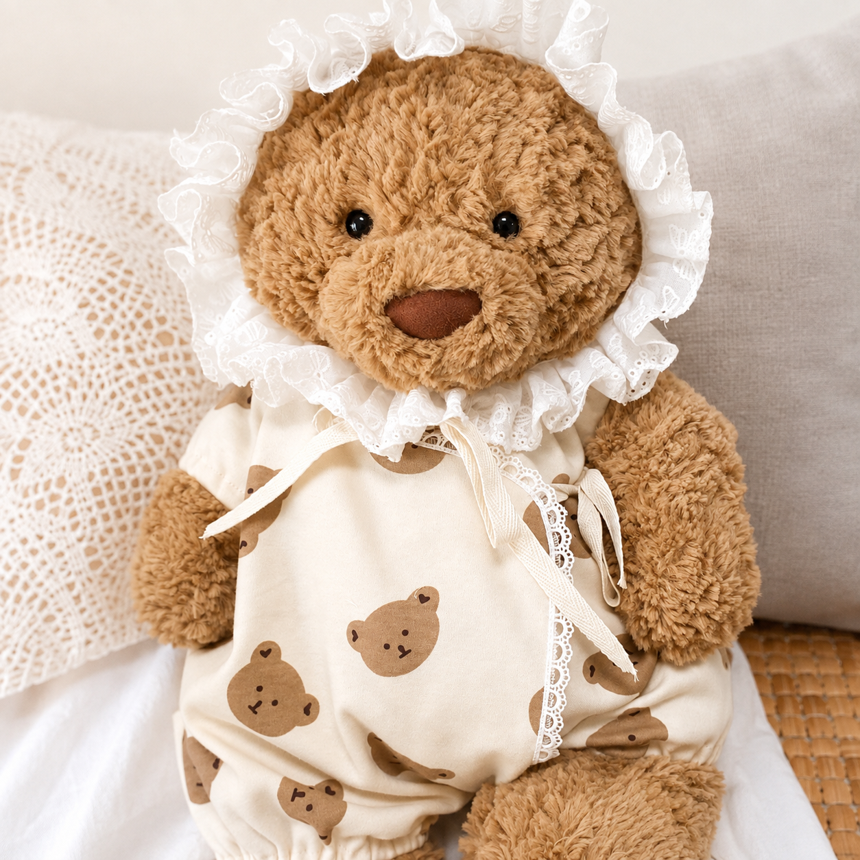 Handmade Cute Teddy Bear Baby Bonnet Romper Outfit (Clothing Only, Plush Toy Not Included)