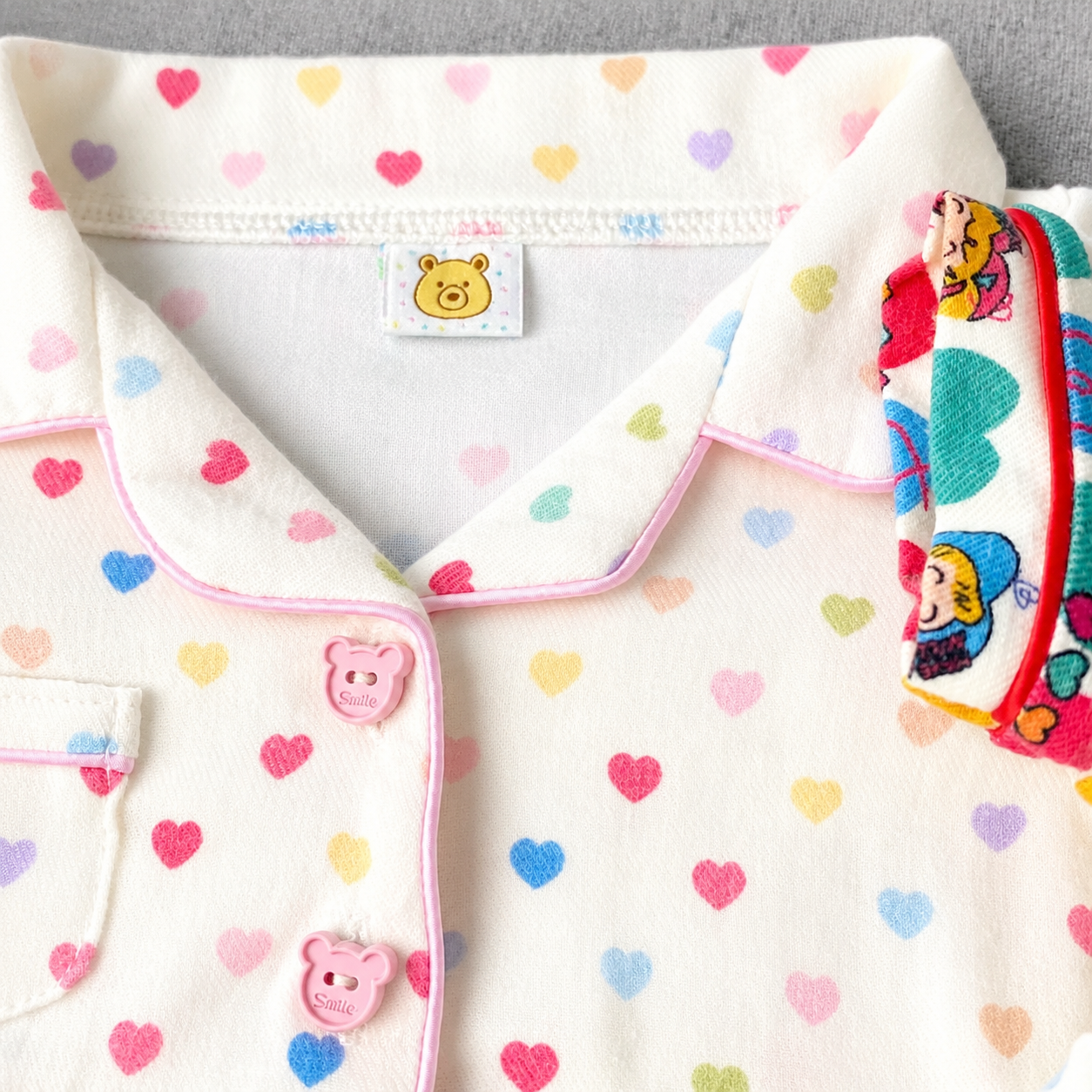 Handmade Cute Teddy Bear Pajama Set, Heart Pattern Top & Shorts, Plush Toy Clothes Only