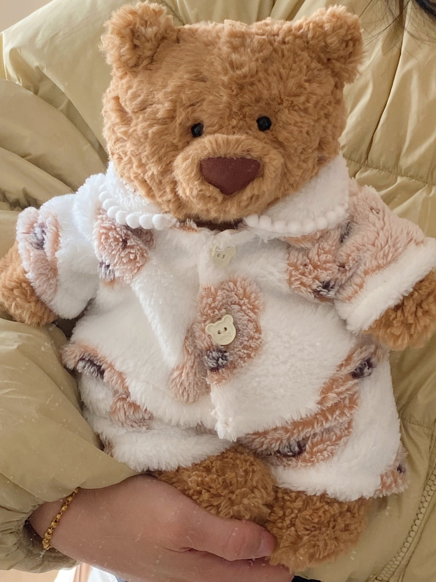 Handmade Teddy Bear Pajama Set with Brown Polka Dots & Bear Buttons | Cozy Plush Bear Clothes Only