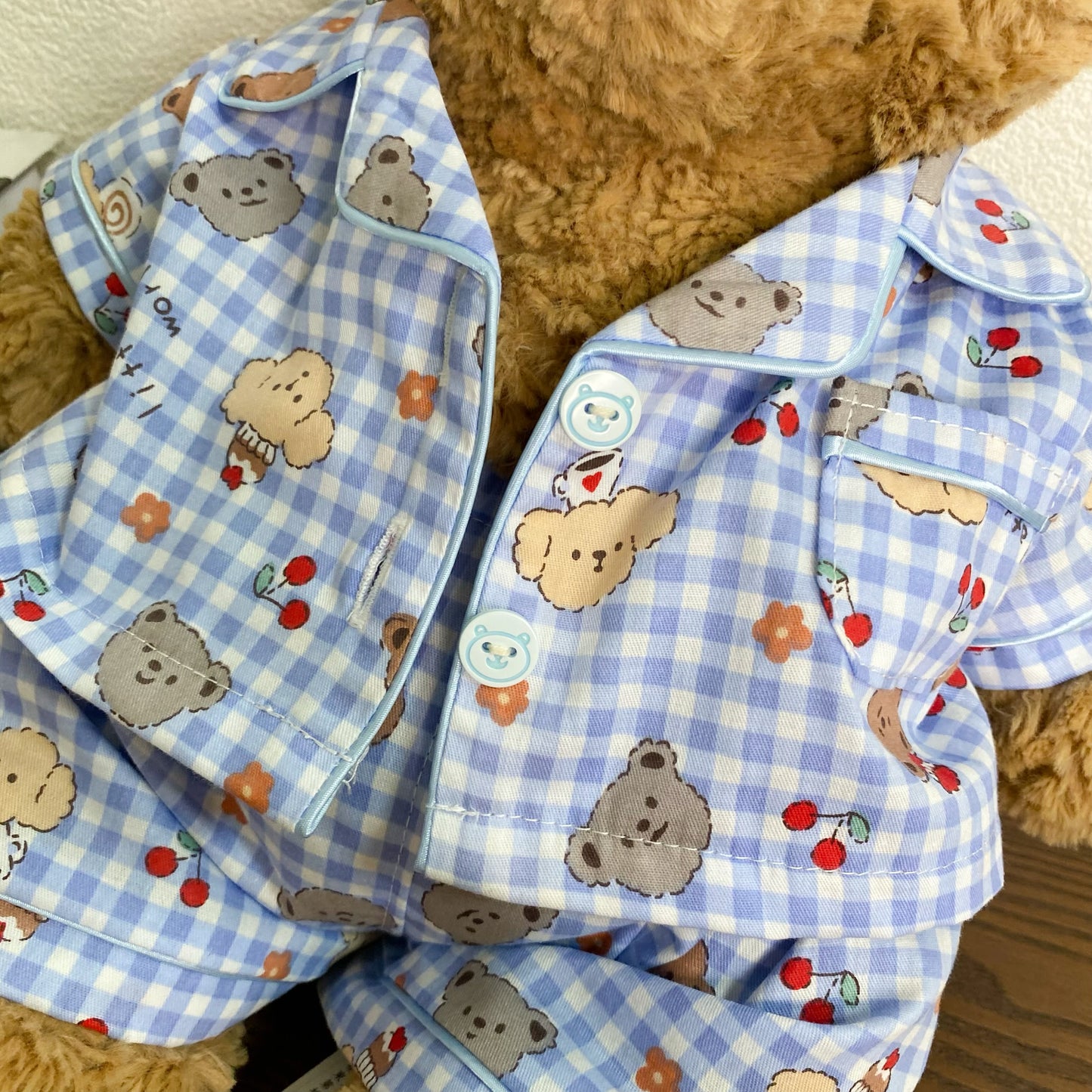 Cute Plaid Cartoon Pajama Set for Plush Bears (Clothing Only, Bear Not Included)