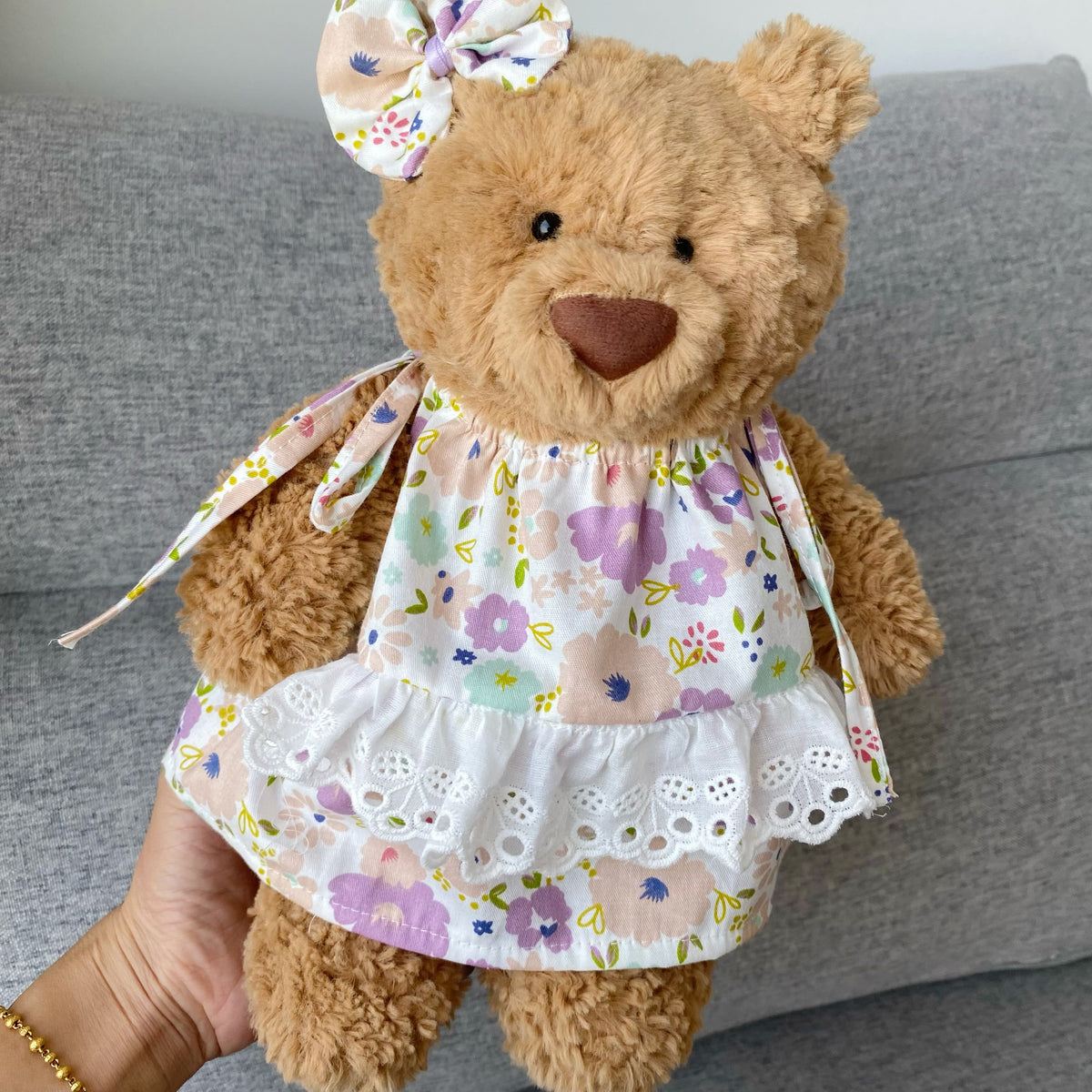 Cute Floral Tie Strap Dress for Plush Bears (Clothing Only, Bear Not Included)
