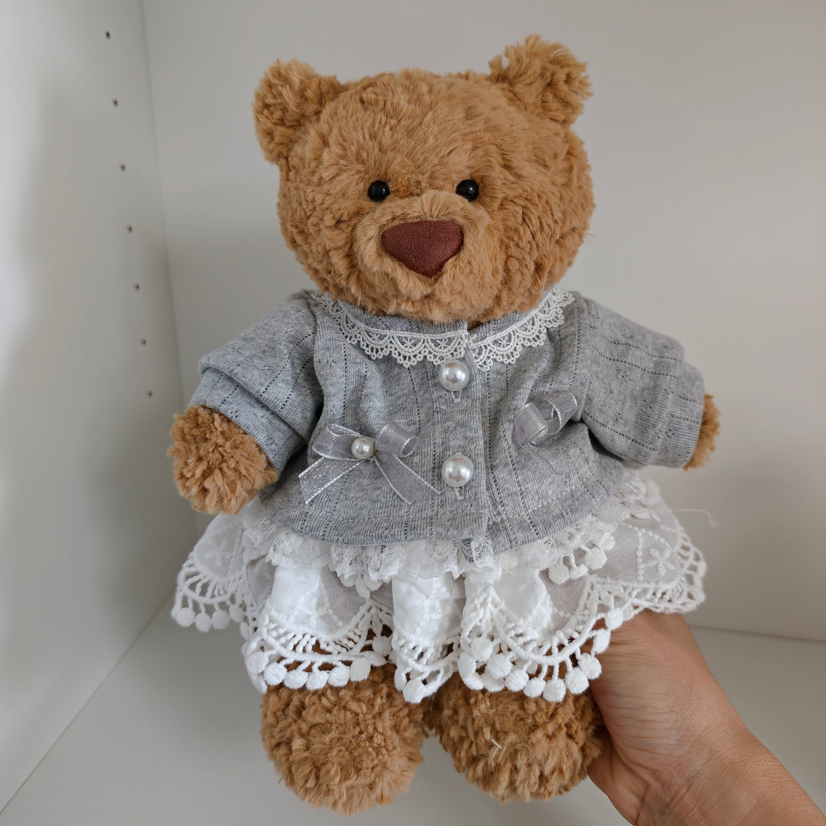 Handmade Cute Teddy Bear Cardigan & Lace Skirt Outfit Set (Clothing Only, Plush Toy Not Included)
