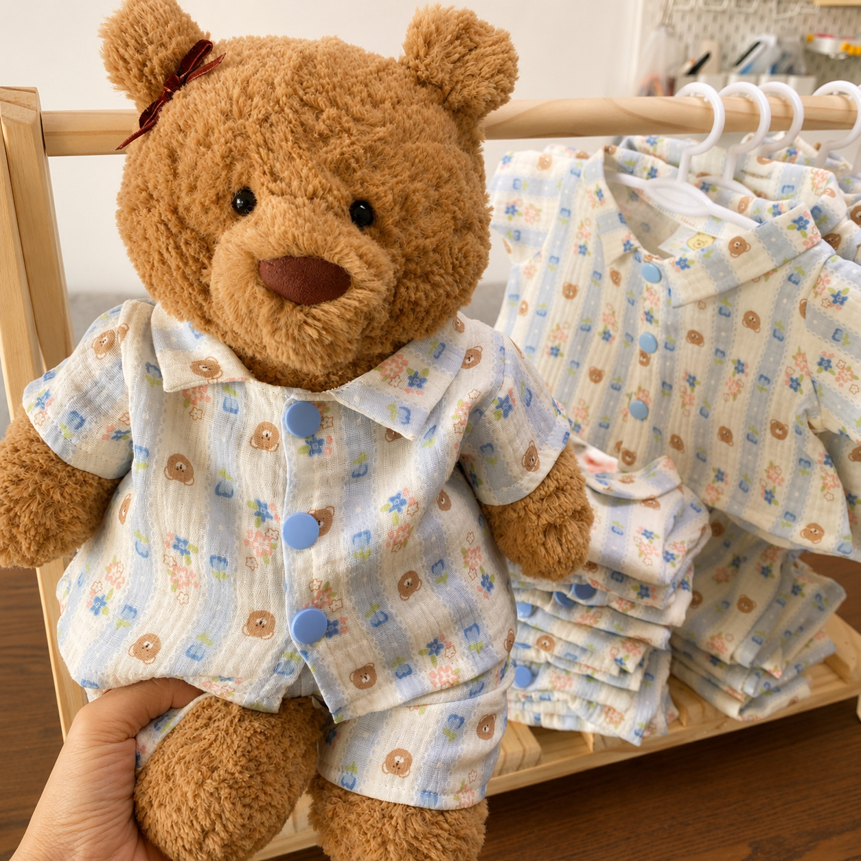 Handmade Cute Teddy Bear Pajama Set – Top & Shorts (Plush Toy Not Included)