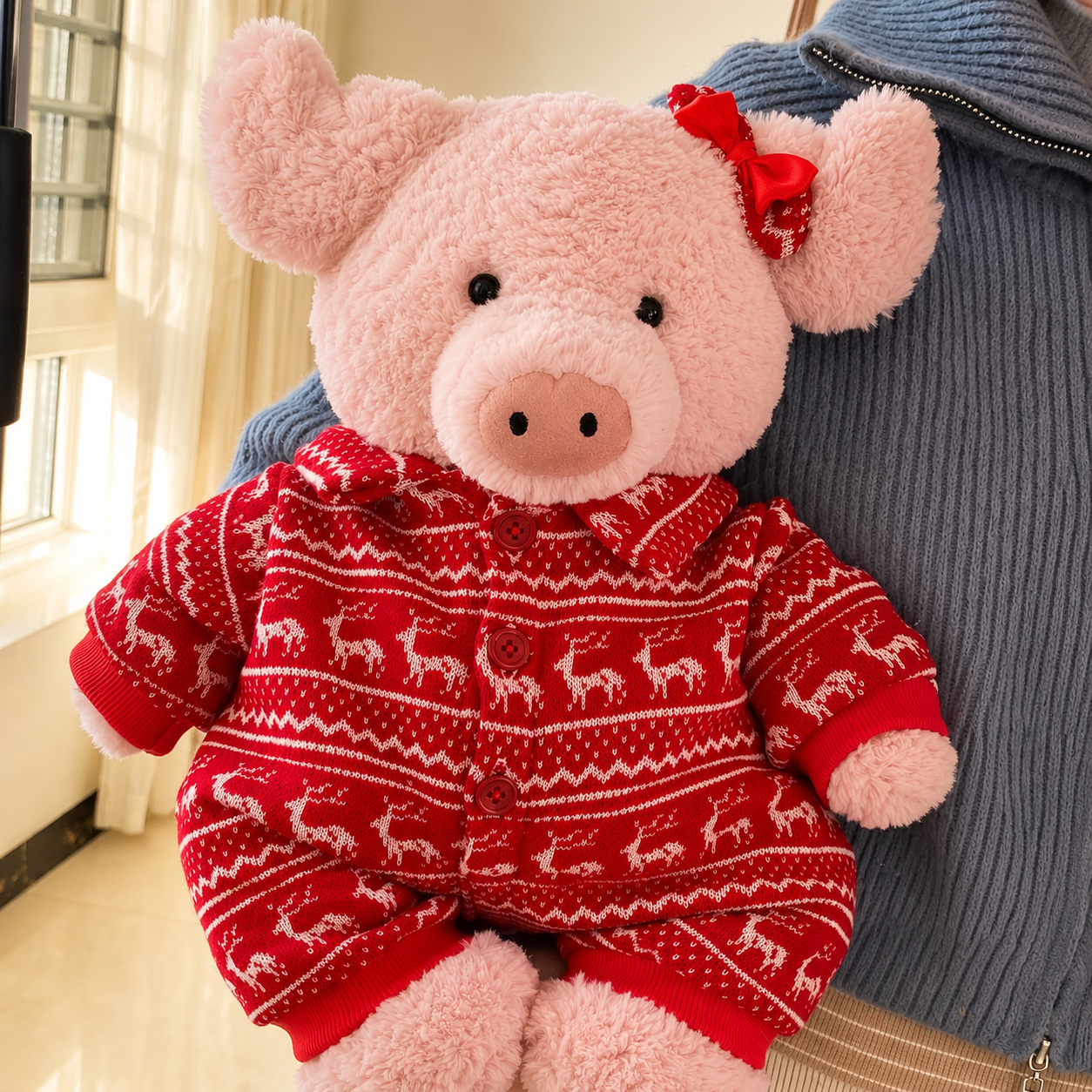 Handmade Christmas Red Knit Sweater Outfit for Teddy Bears | Cozy Holiday Plush Bear Clothes