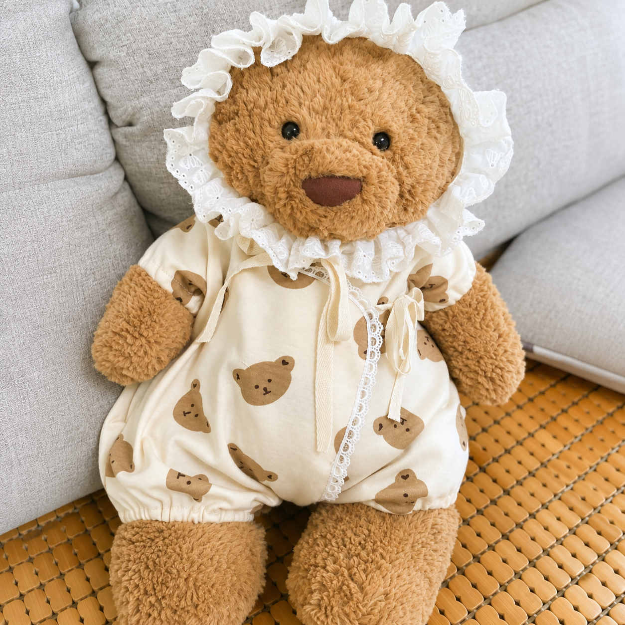 Handmade Cute Teddy Bear Baby Bonnet Romper Outfit (Clothing Only, Plush Toy Not Included)
