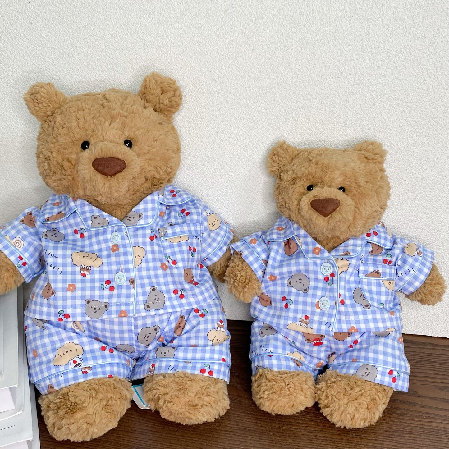 Cute Plaid Cartoon Pajama Set for Plush Bears (Clothing Only, Bear Not Included)